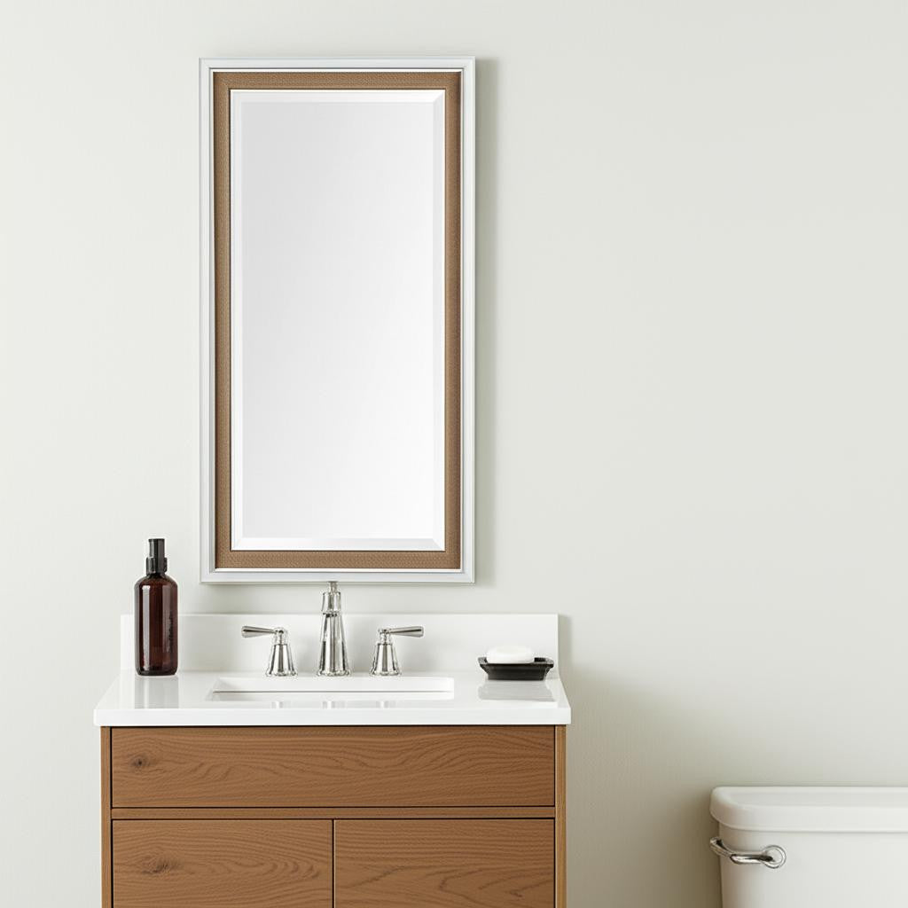 53" White And Natural Framed Bathroom Vanity Mirror-0