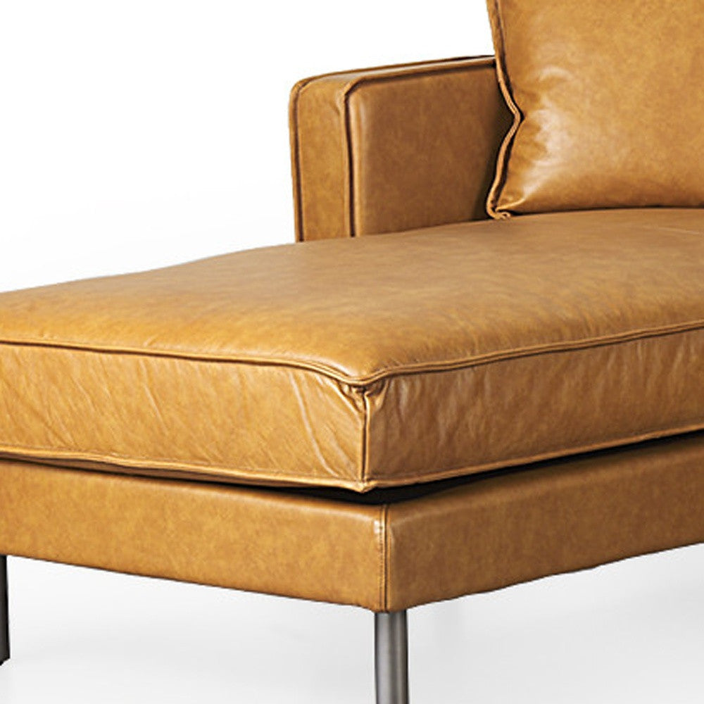 Tan Genuine Leather L Shaped Sofa and Chaise Sectional With Toss Pillows-2