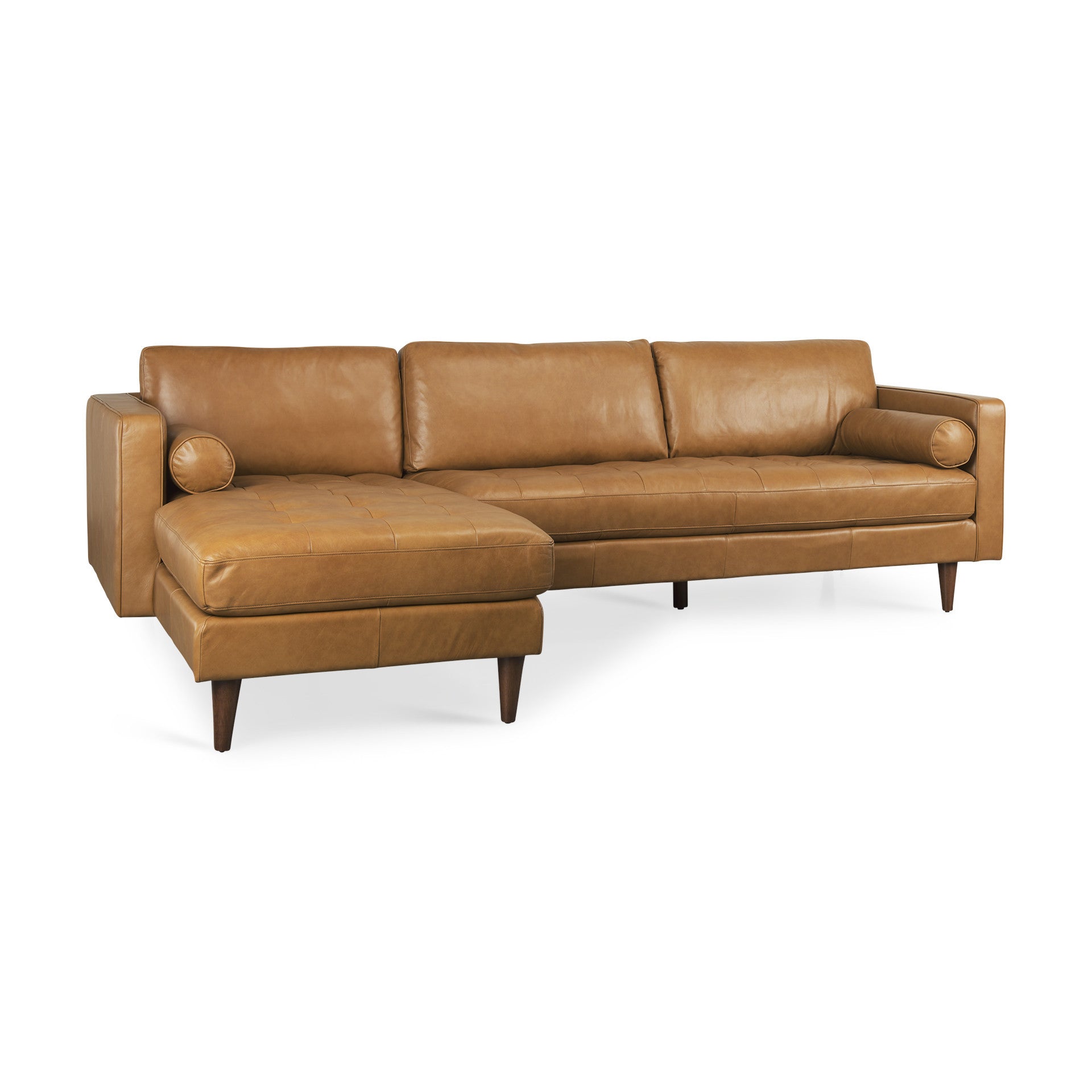 Tan Genuine Leather L Shaped Sofa and Chaise Sectional With Toss Pillows-2