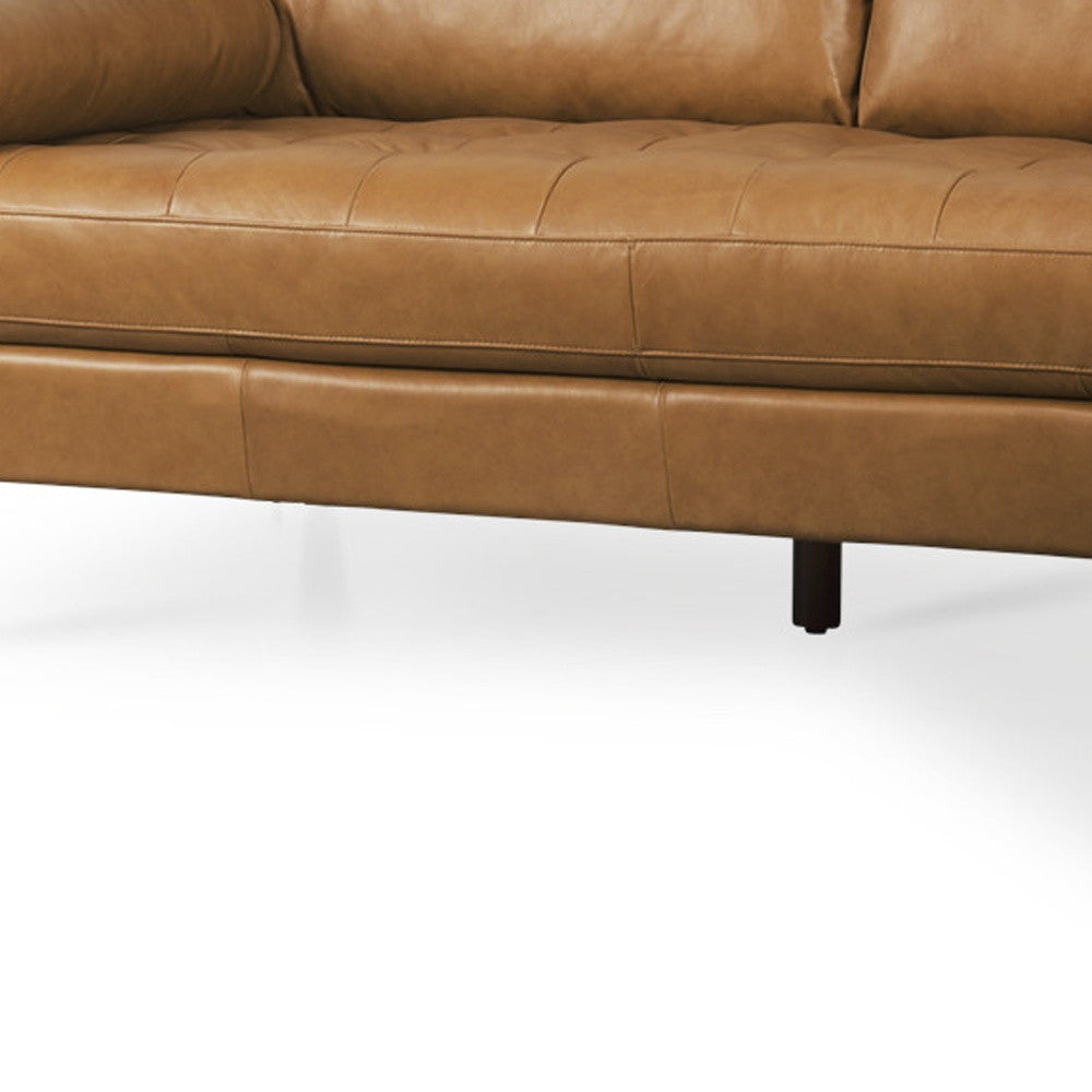 Tan Genuine Leather L Shaped Sofa and Chaise Sectional With Toss Pillows-3