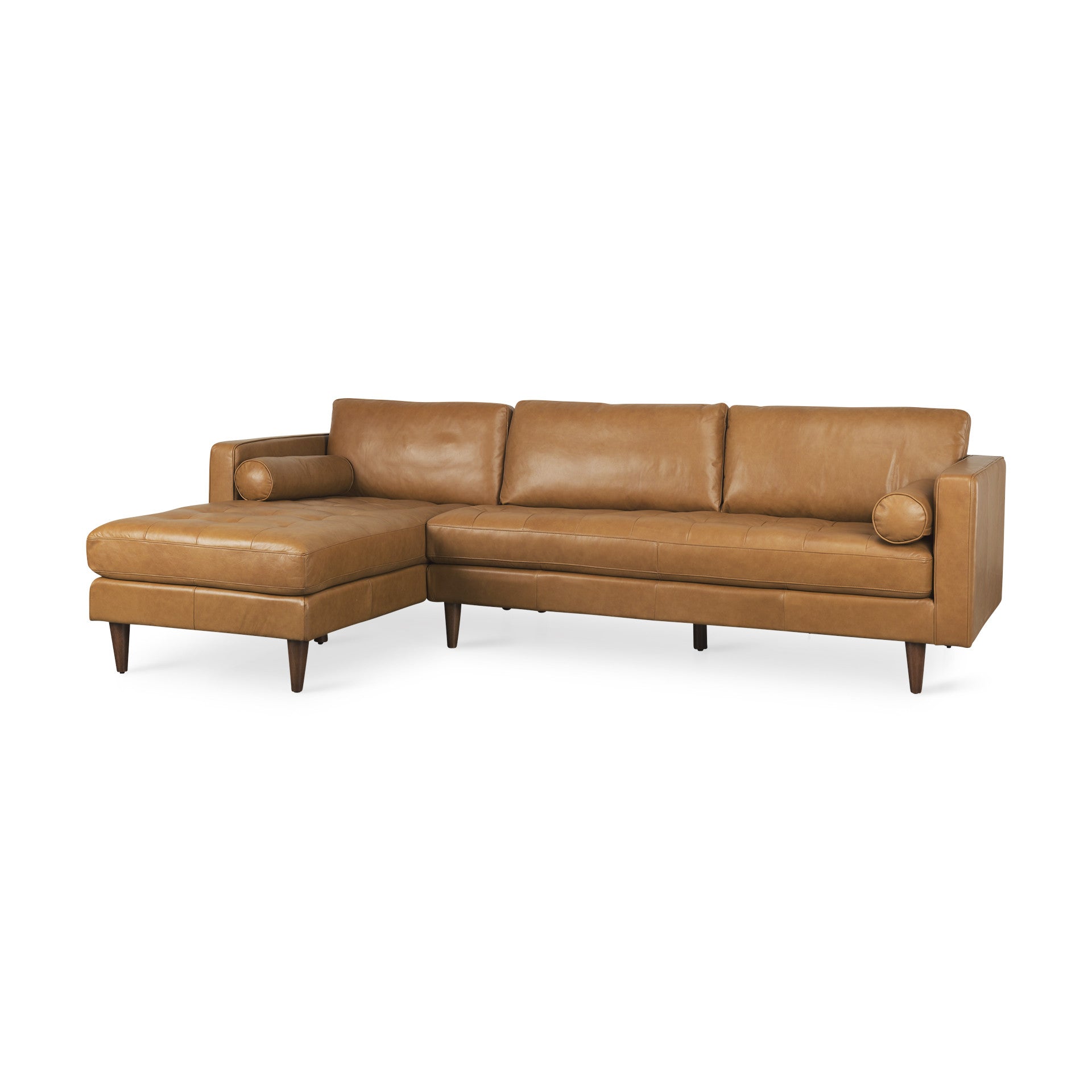 Tan Genuine Leather L Shaped Sofa and Chaise Sectional With Toss Pillows-3
