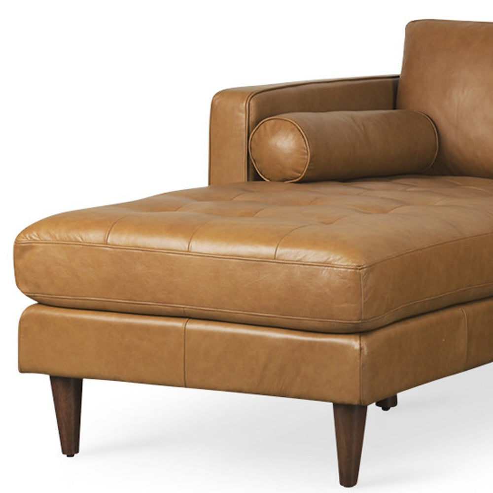 Tan Genuine Leather L Shaped Sofa and Chaise Sectional With Toss Pillows-4