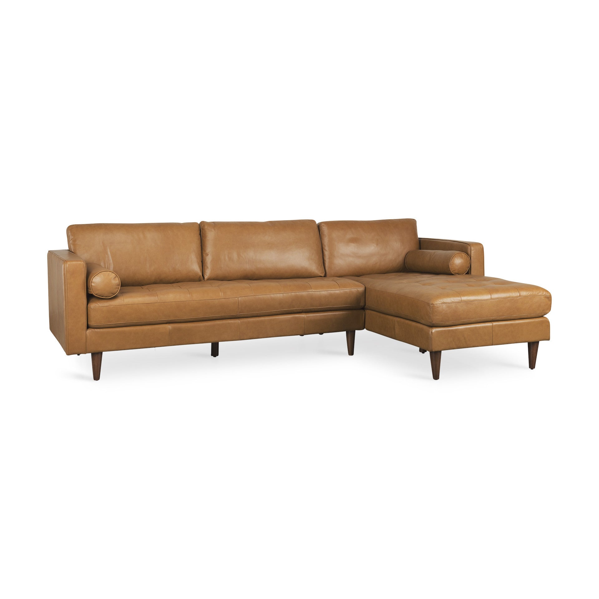 Tan Genuine Leather L Shaped Sofa and Chaise Sectional With Toss Pillows-2