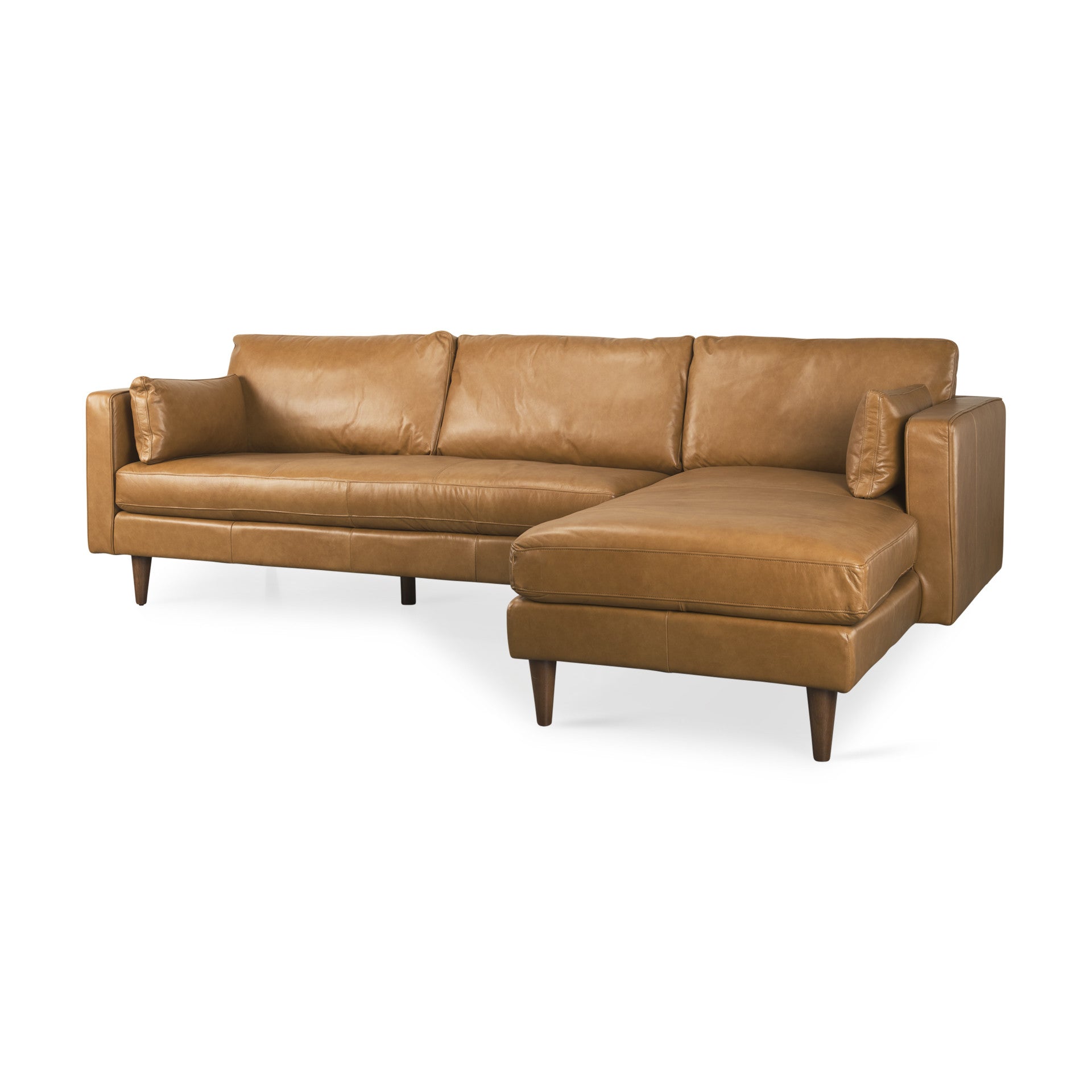 Tan Genuine Leather L Shaped Sofa and Chaise Sectional With Toss Pillows-2