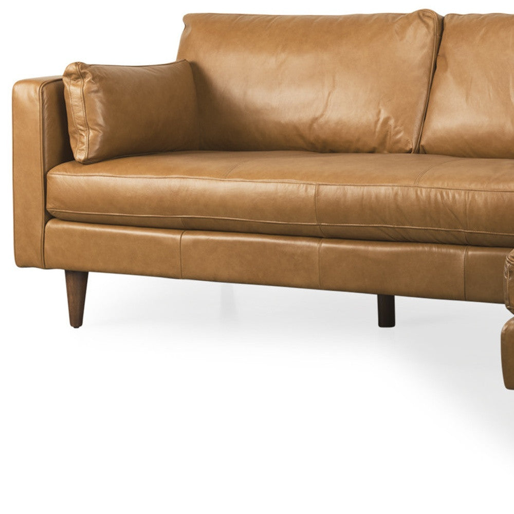 Tan Genuine Leather L Shaped Sofa and Chaise Sectional With Toss Pillows-3