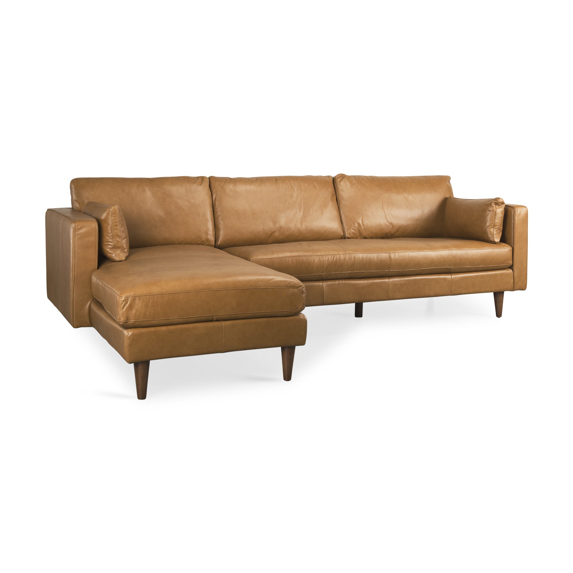 Tan Genuine Leather L Shaped Sofa and Chaise Sectional With Toss Pillows-4
