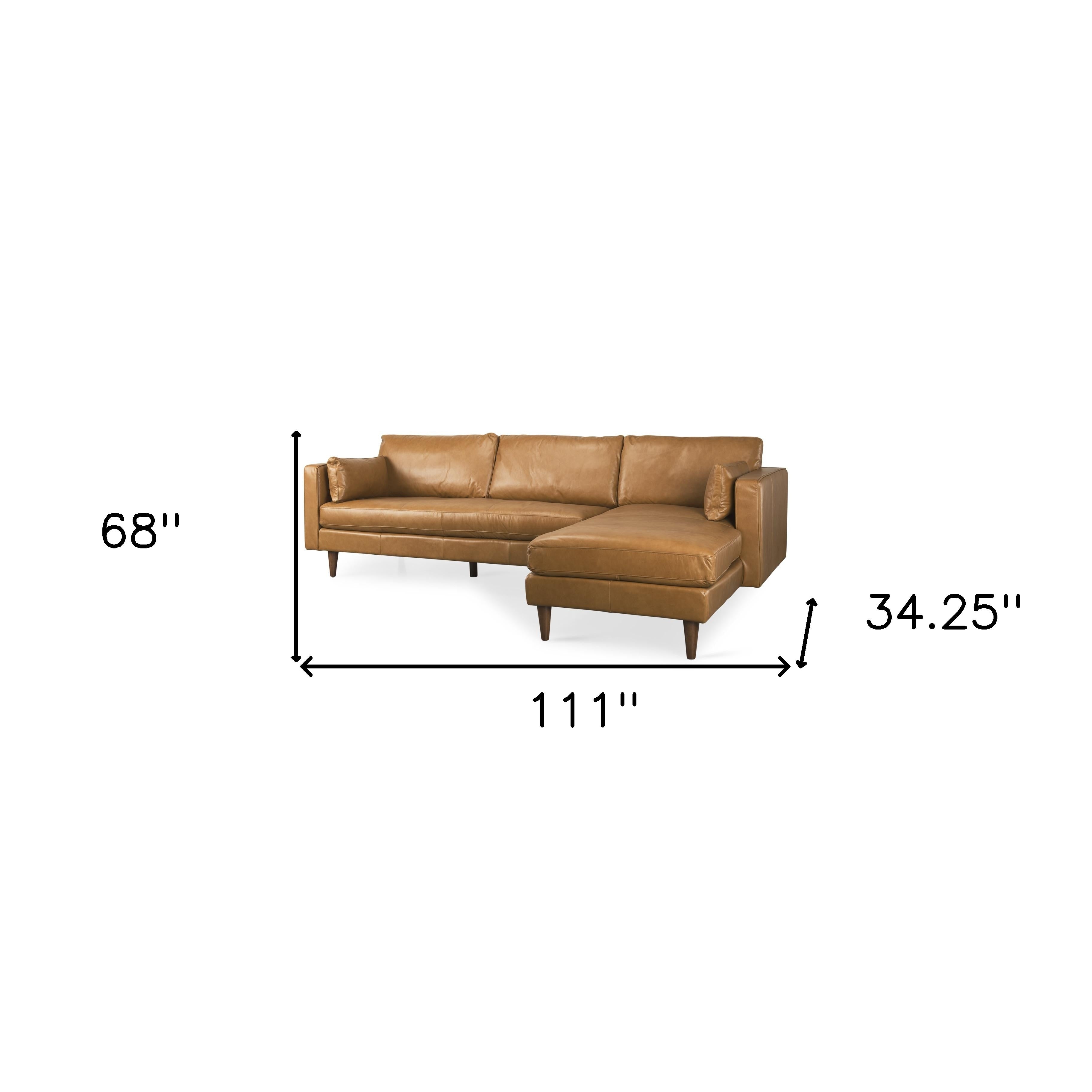 Tan Genuine Leather L Shaped Sofa and Chaise Sectional With Toss Pillows-5