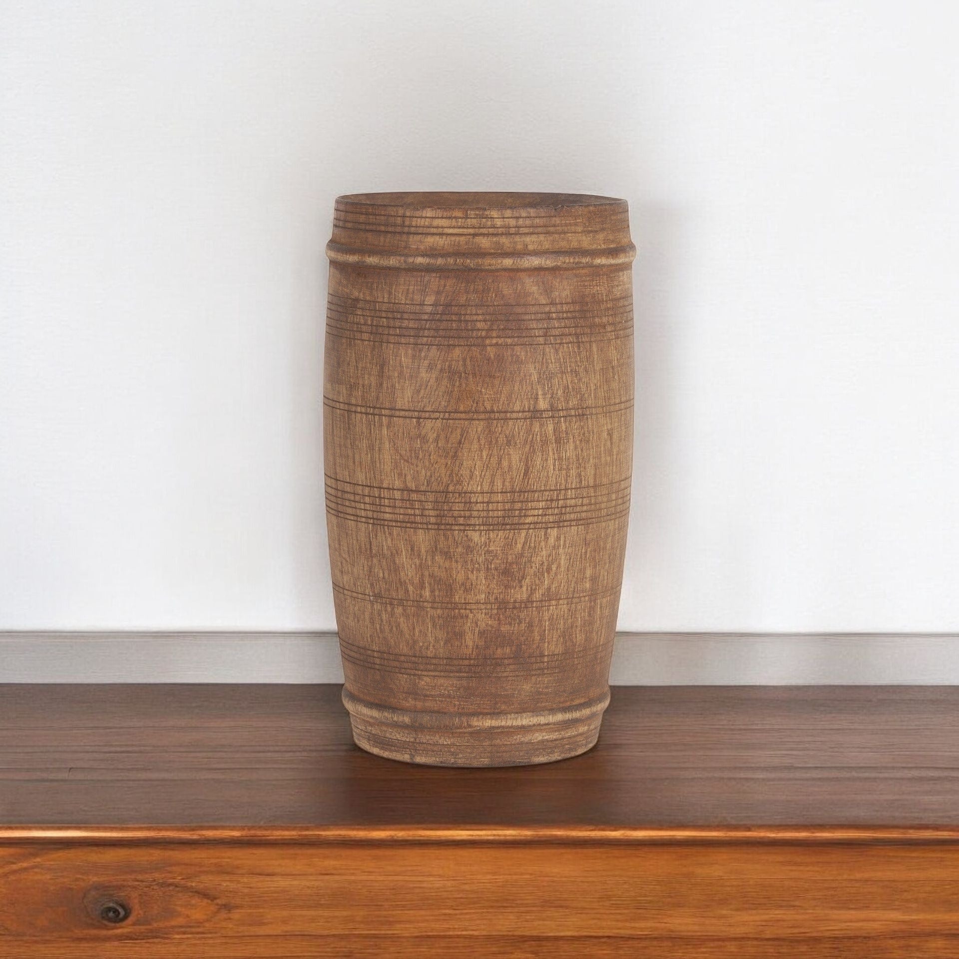 9" Brown Cylinder Solid Wood Table Vase-Vases-DECOROLALA