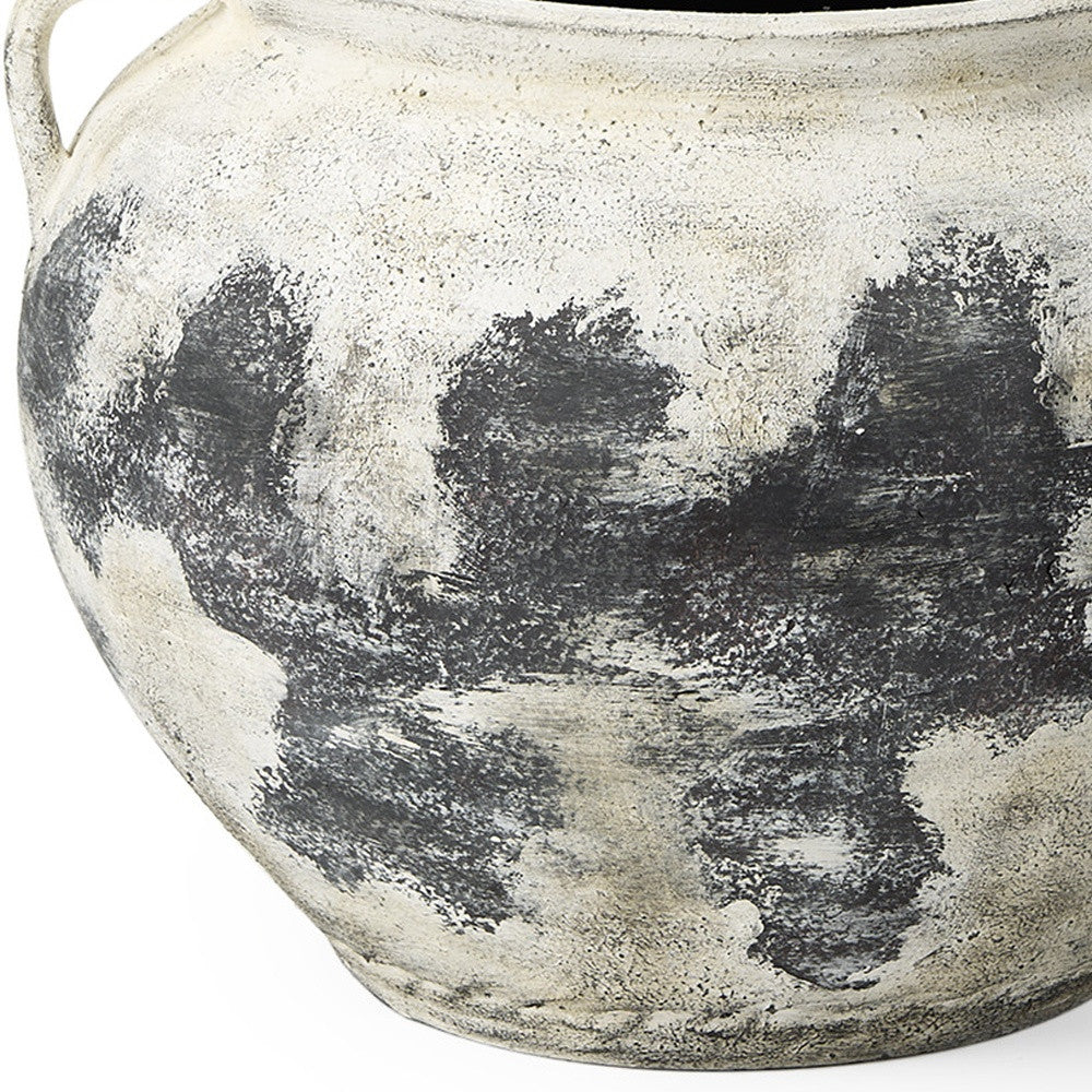 15" Black And White Ombre Amphora Ceramic Floor Vase-Vases-DECOROLALA
