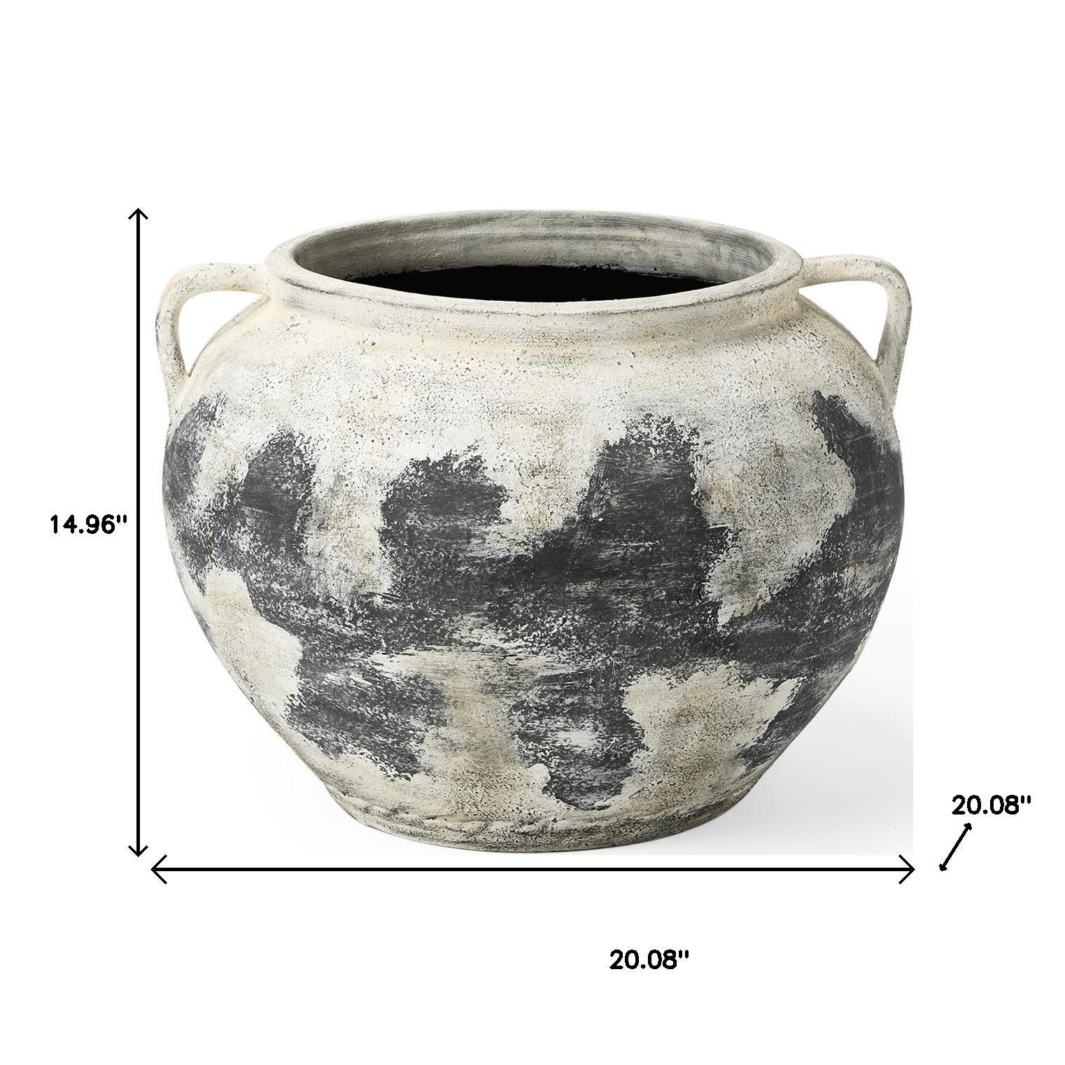 15" Black And White Ombre Amphora Ceramic Floor Vase-Vases-DECOROLALA