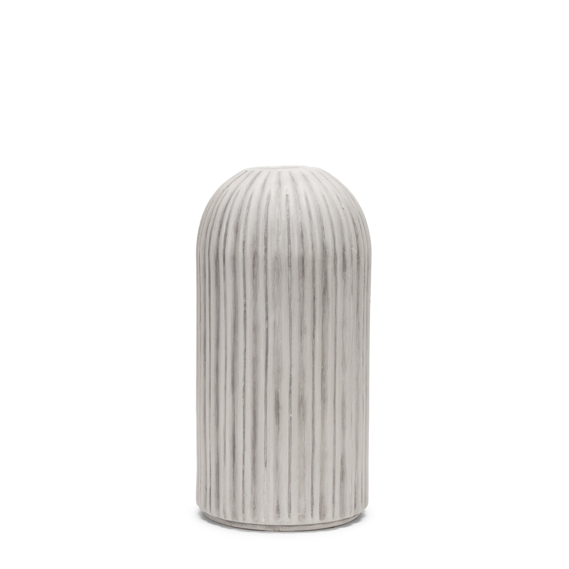 16" Gray And White Striped Cylinder Ceramic Floor Vase-Vases-DECOROLALA