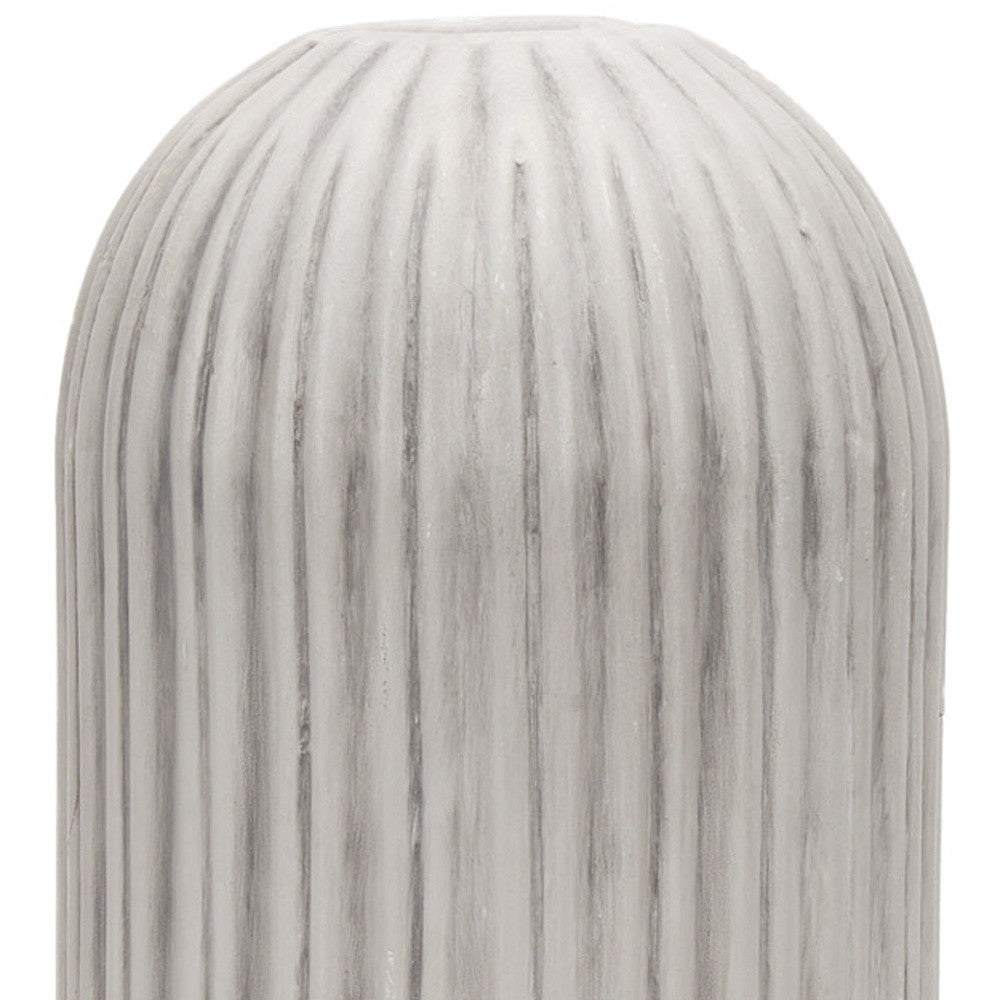 16" Gray And White Striped Cylinder Ceramic Floor Vase-Vases-DECOROLALA