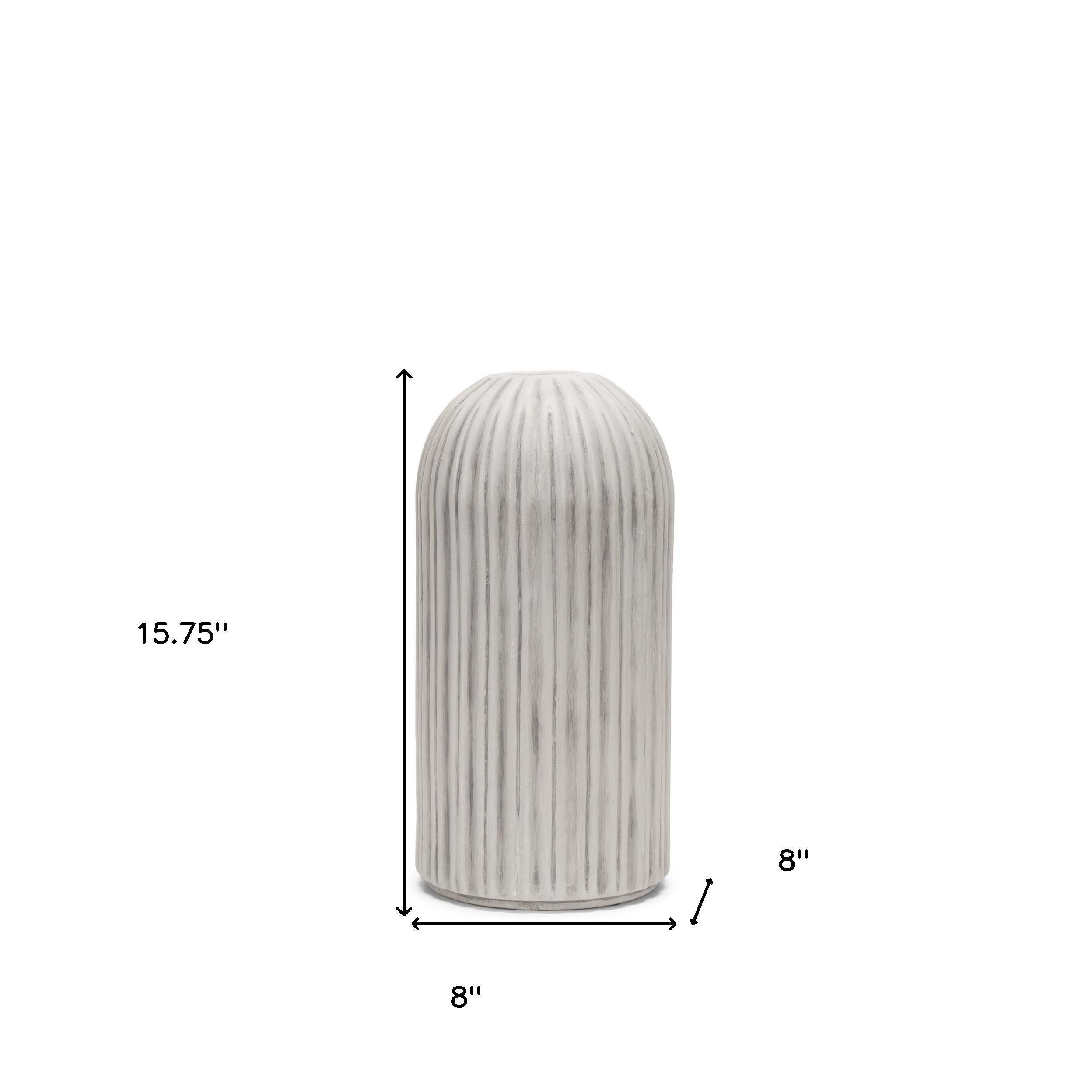 16" Gray And White Striped Cylinder Ceramic Floor Vase-Vases-DECOROLALA