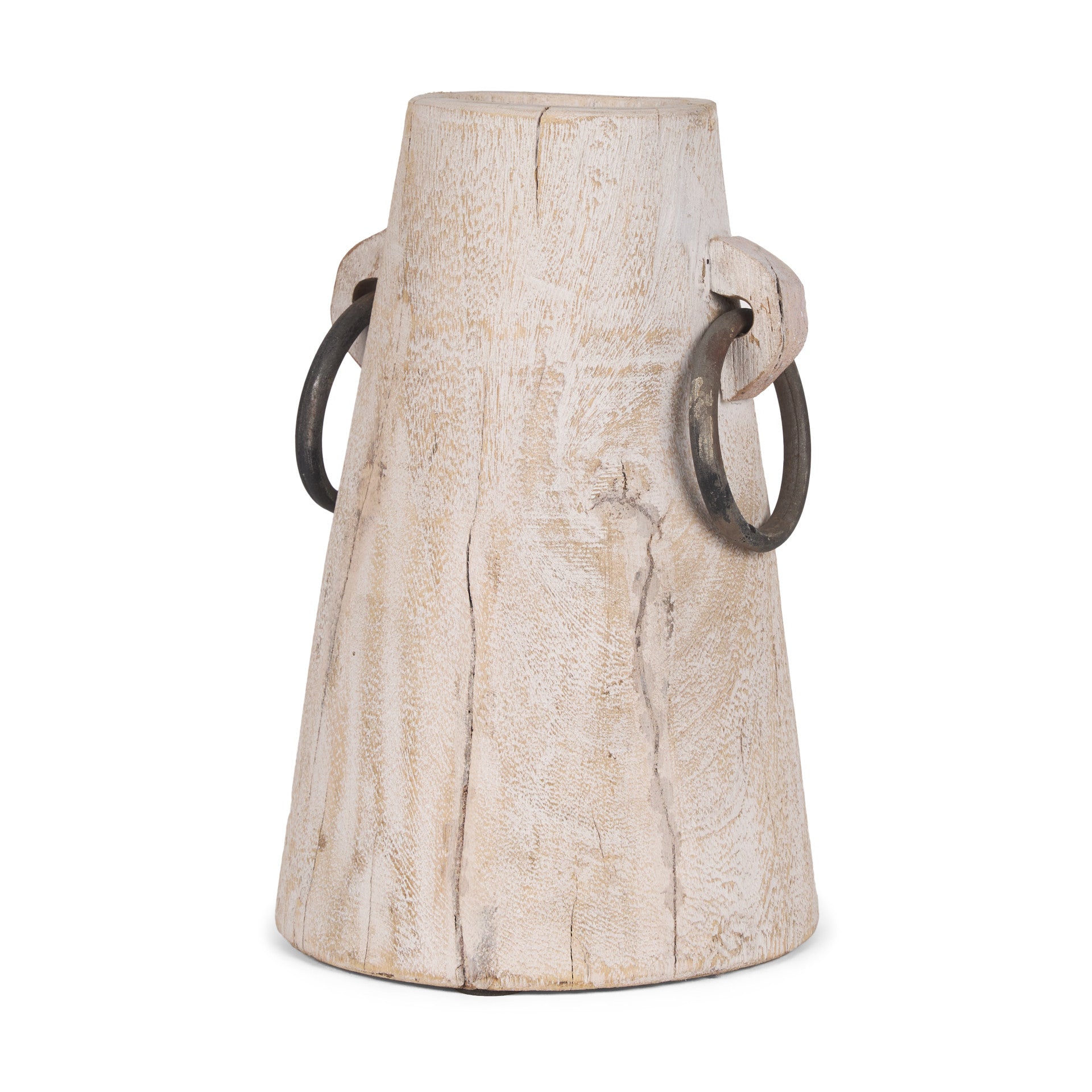 10" Beige Cylinder Solid Wood Jug Vase-Vases-DECOROLALA