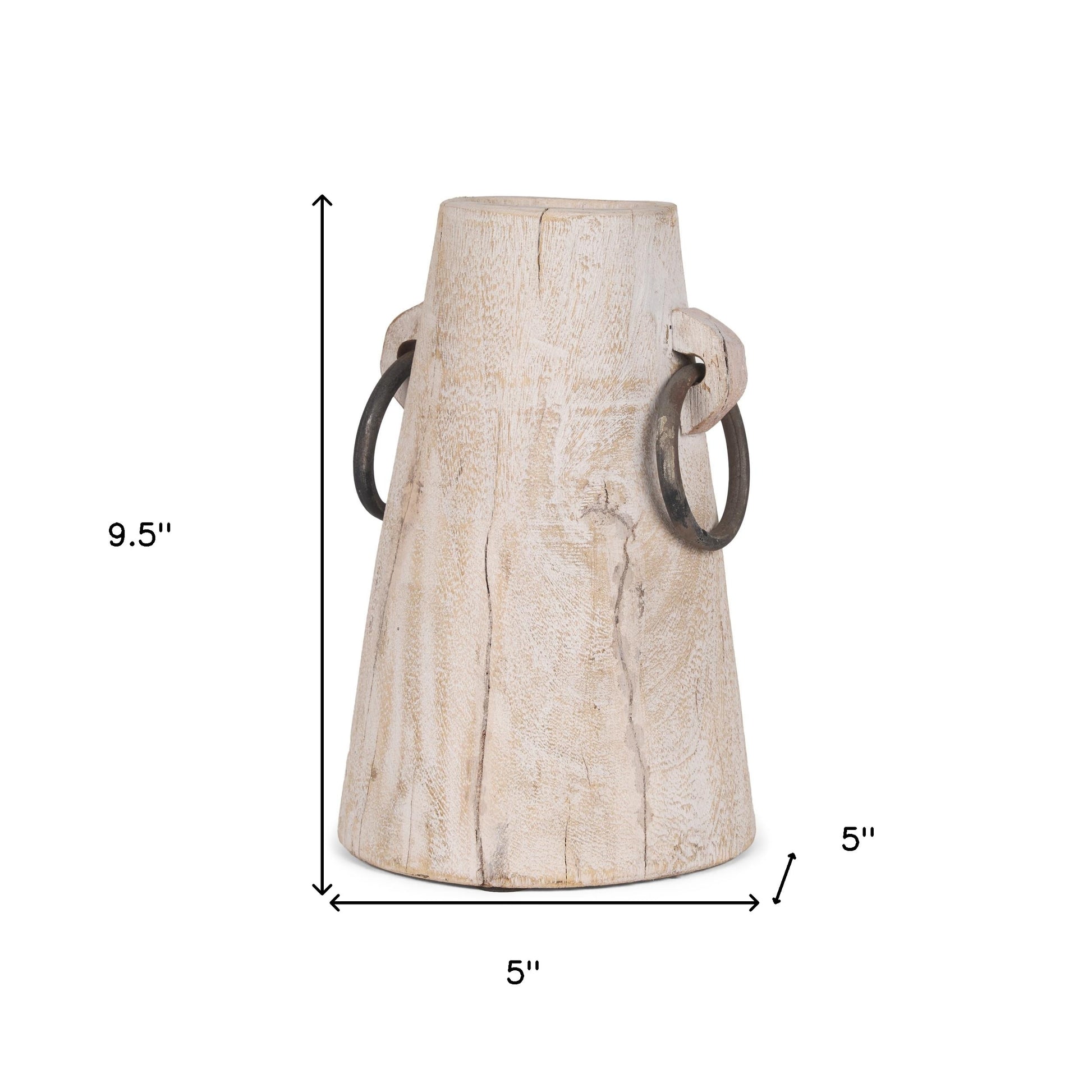 10" Beige Cylinder Solid Wood Jug Vase-Vases-DECOROLALA