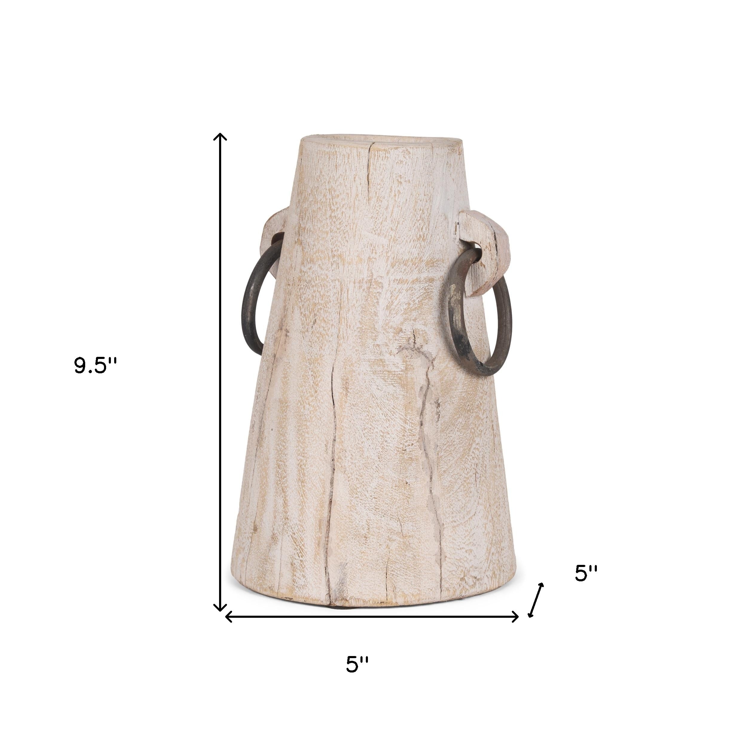10" Beige Cylinder Solid Wood Jug Vase-Vases-DECOROLALA