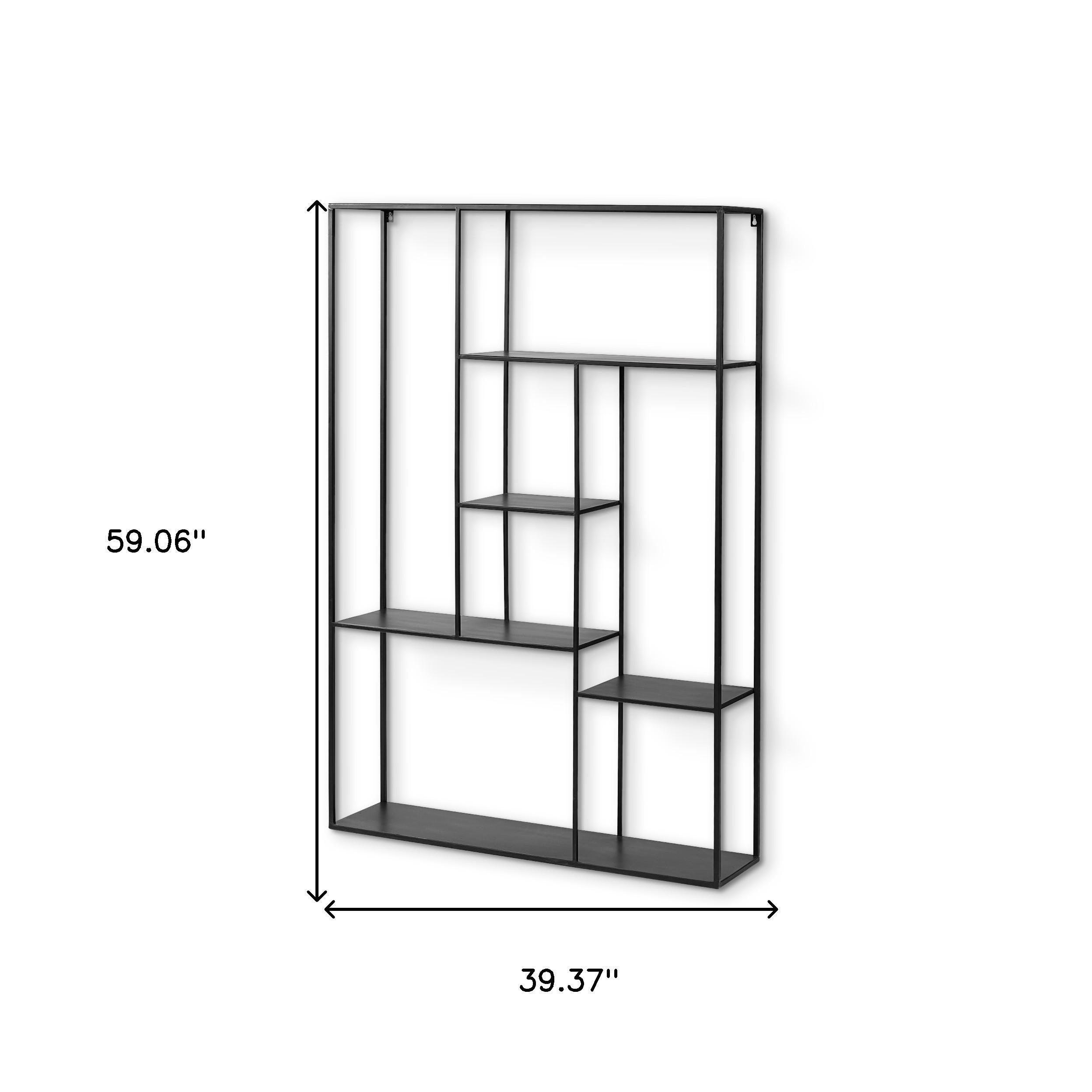 39" Black Metal Wall Mounted Tiered Shelf-4
