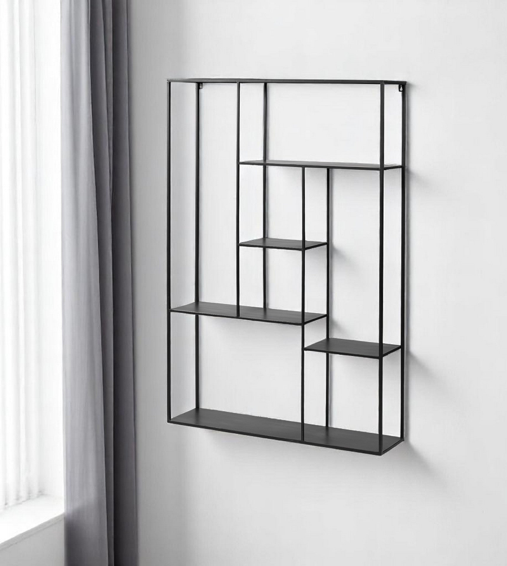 39" Black Metal Wall Mounted Tiered Shelf-0
