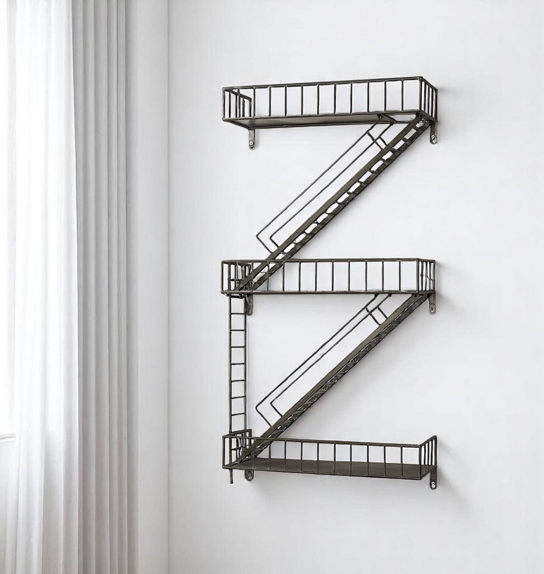 21" Gunmetal Gray Metal Novelty Wall Mounted Accent Shelf-Wall Mounted Shelves-DECOROLALA