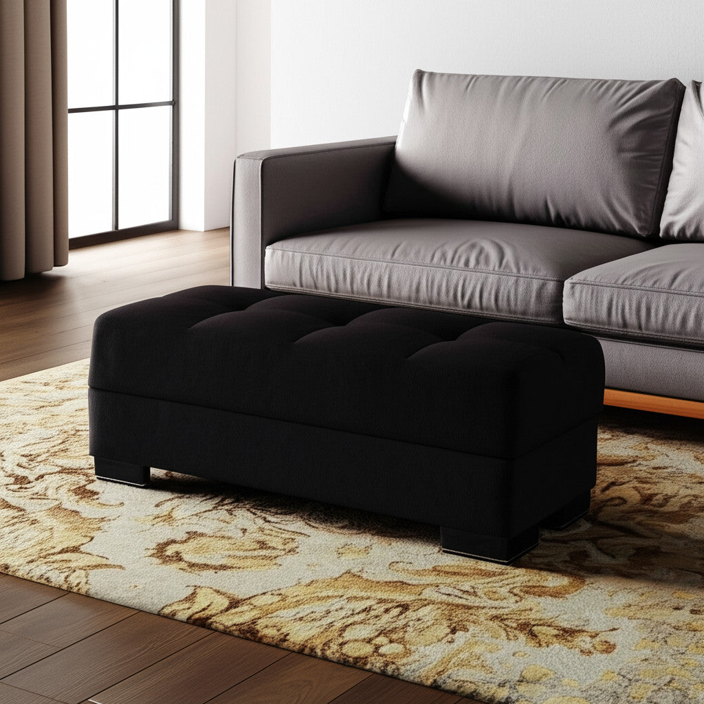 50" Black and Brown Microfiber Tufted Storage Ottoman-0