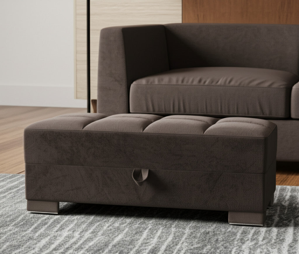 50" Brown Tufted Microfiber Storage Ottoman-0