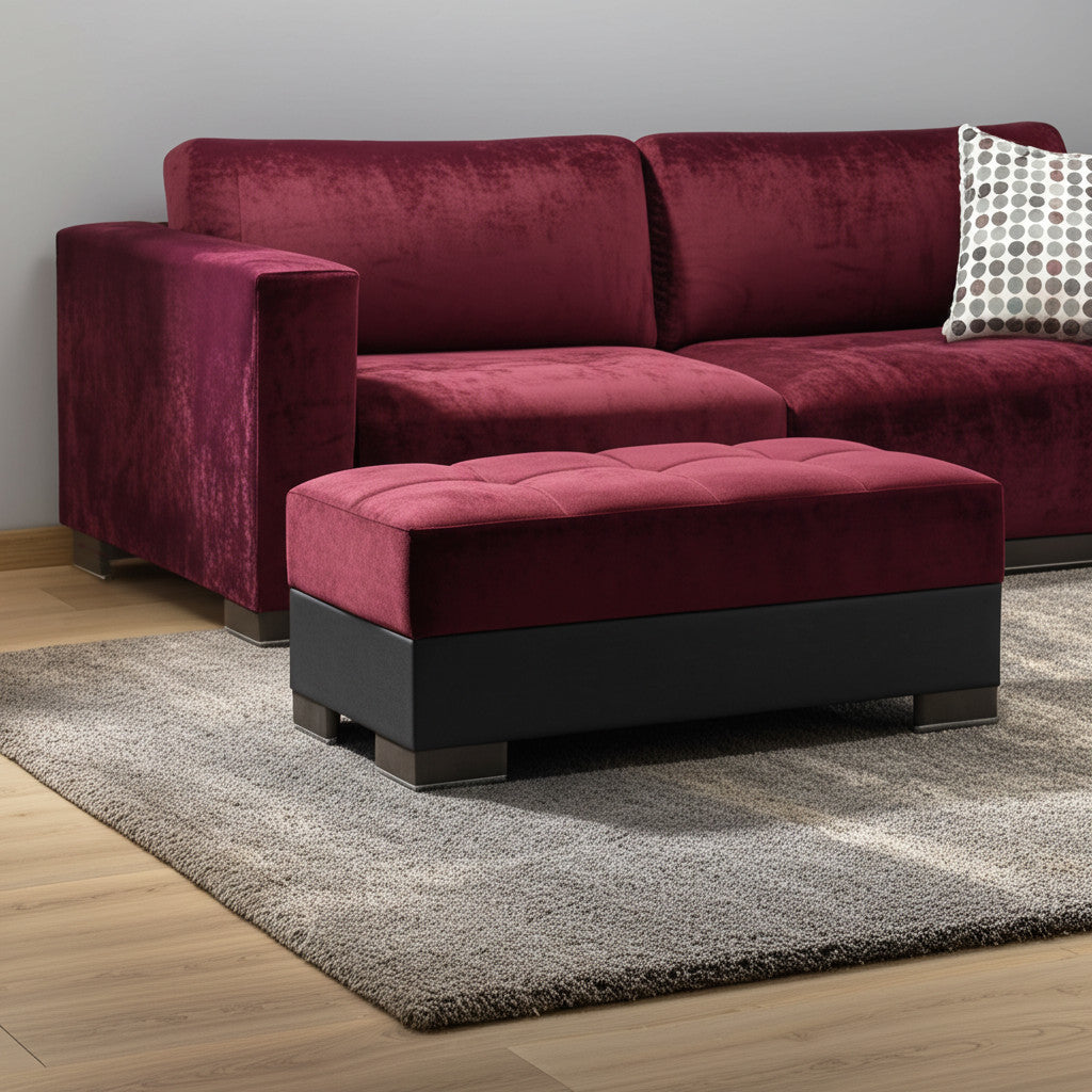 50" Burgundy Black Brown Microfiber Tufted Storage Ottoman-Ottomans-DECOROLALA
