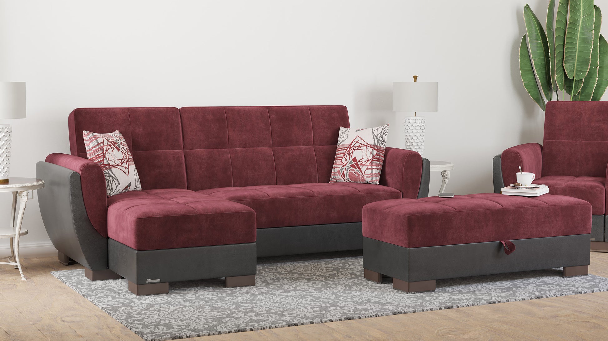 50" Burgundy Black Brown Microfiber Tufted Storage Ottoman-Ottomans-DECOROLALA