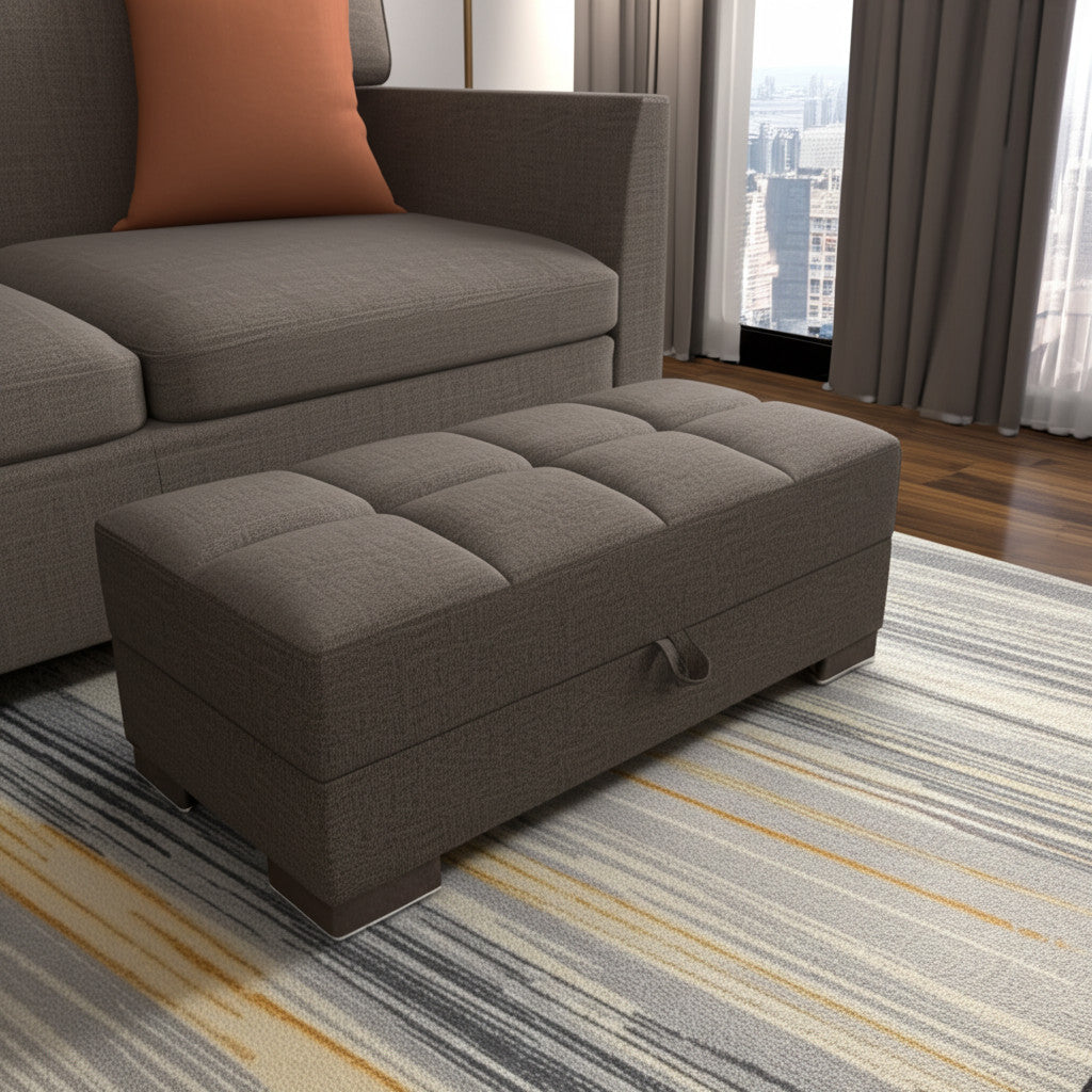 50" Brown Upholstered Tufted Fabric Storage Ottoman-Ottomans-DECOROLALA
