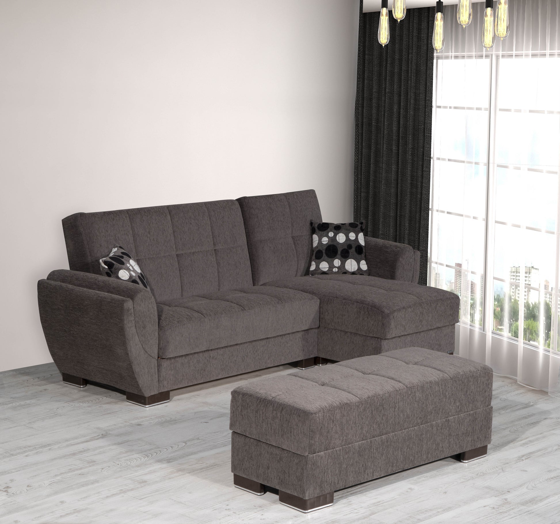 50" Gray and Brown Chenille Tufted Storage Ottoman-3
