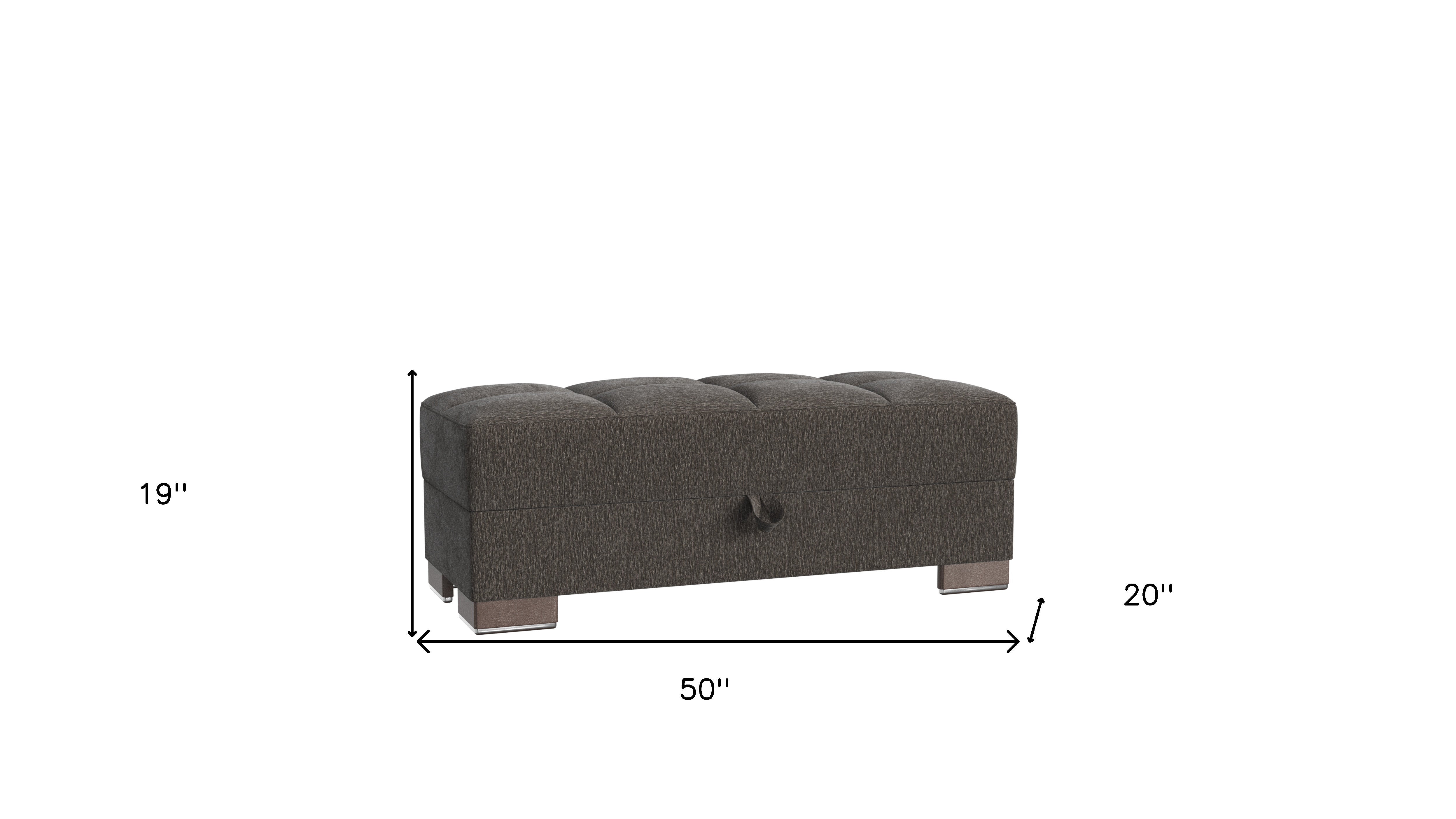 50" Gray and Brown Chenille Tufted Storage Ottoman-4