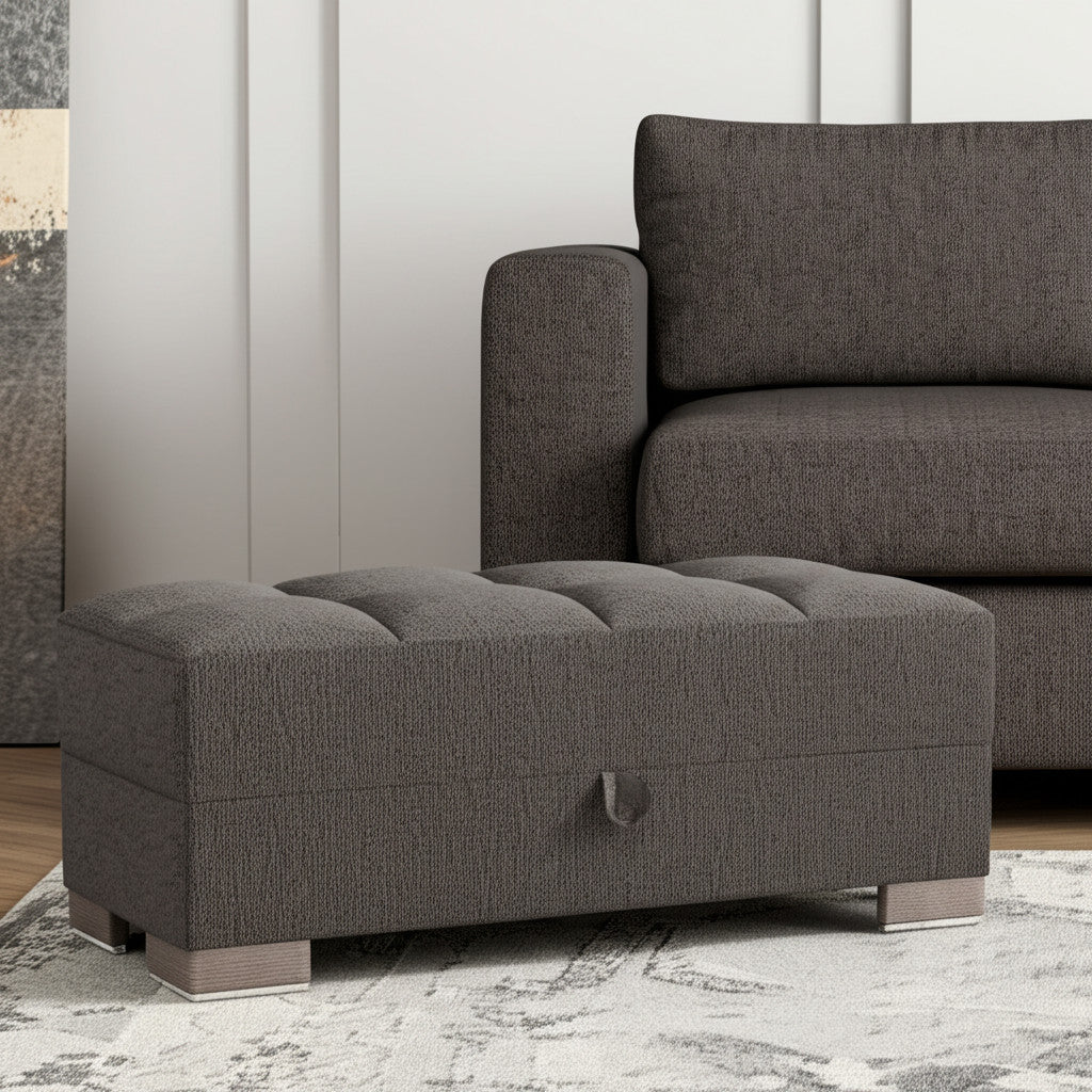 50" Gray and Brown Chenille Tufted Storage Ottoman-0