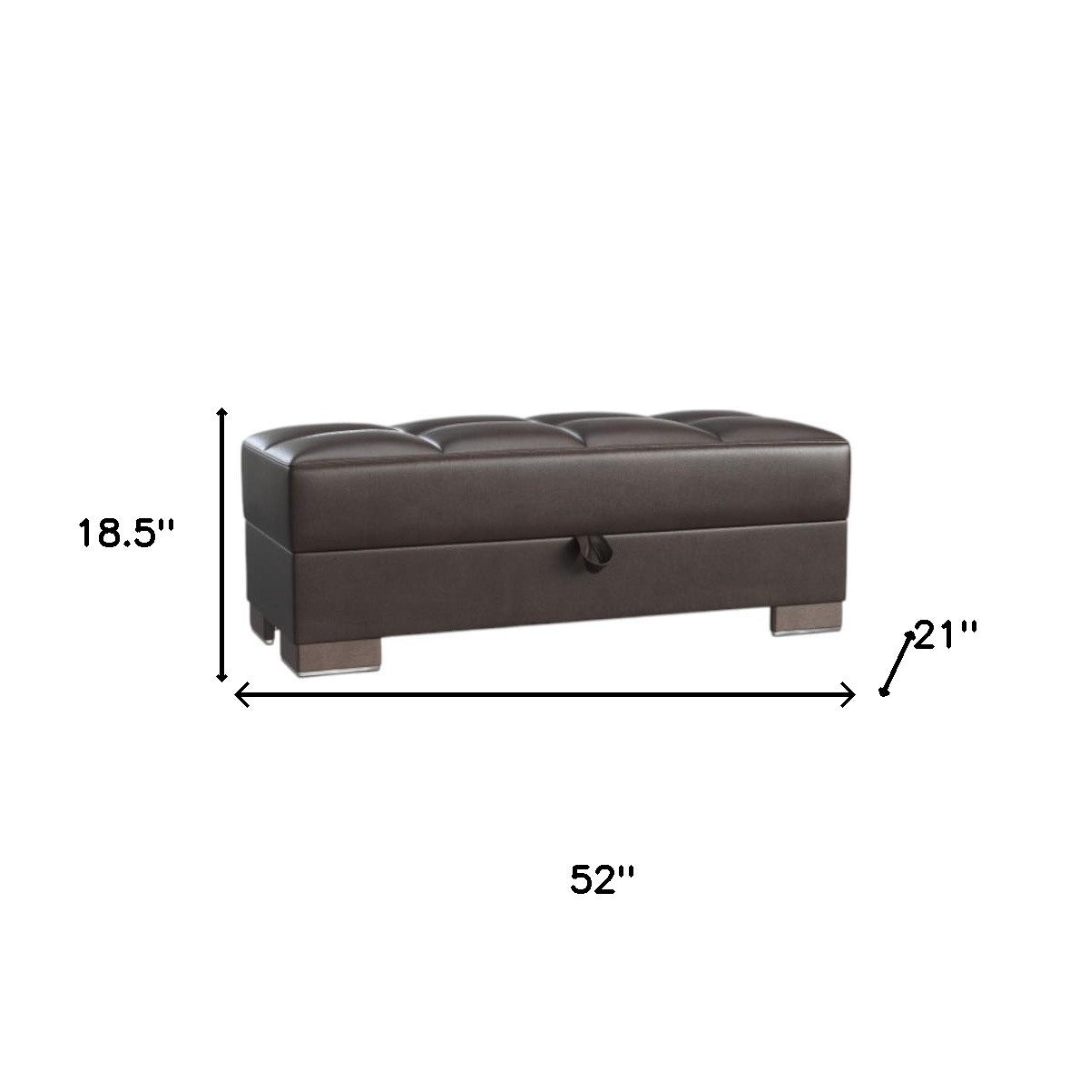 52" Brown Faux Leather Tufted Storage Ottoman-Ottomans-DECOROLALA