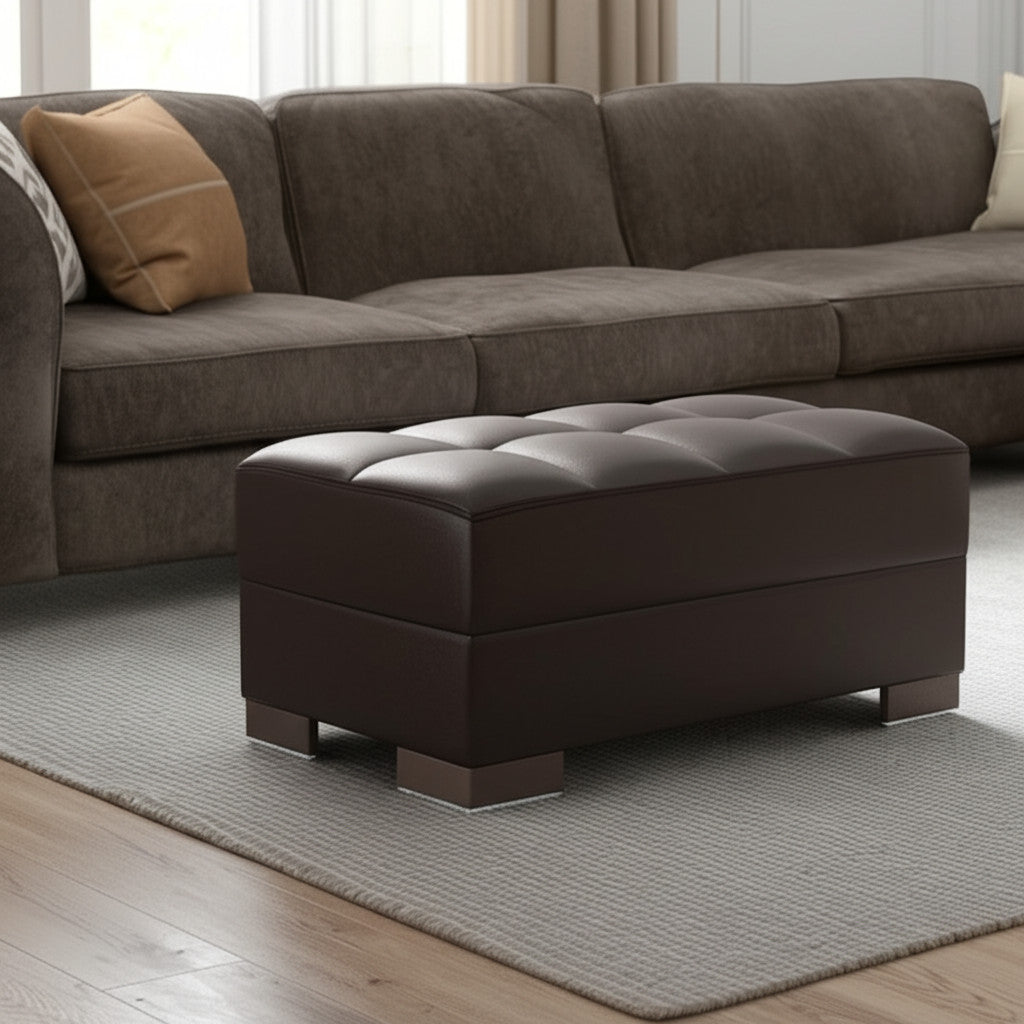 52" Brown Faux Leather Tufted Storage Ottoman-Ottomans-DECOROLALA