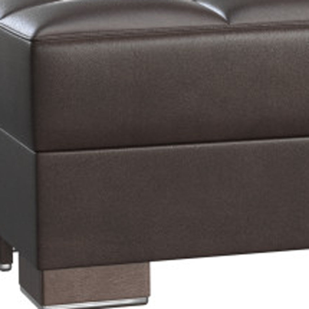 52" Brown Faux Leather Tufted Storage Ottoman-Ottomans-DECOROLALA