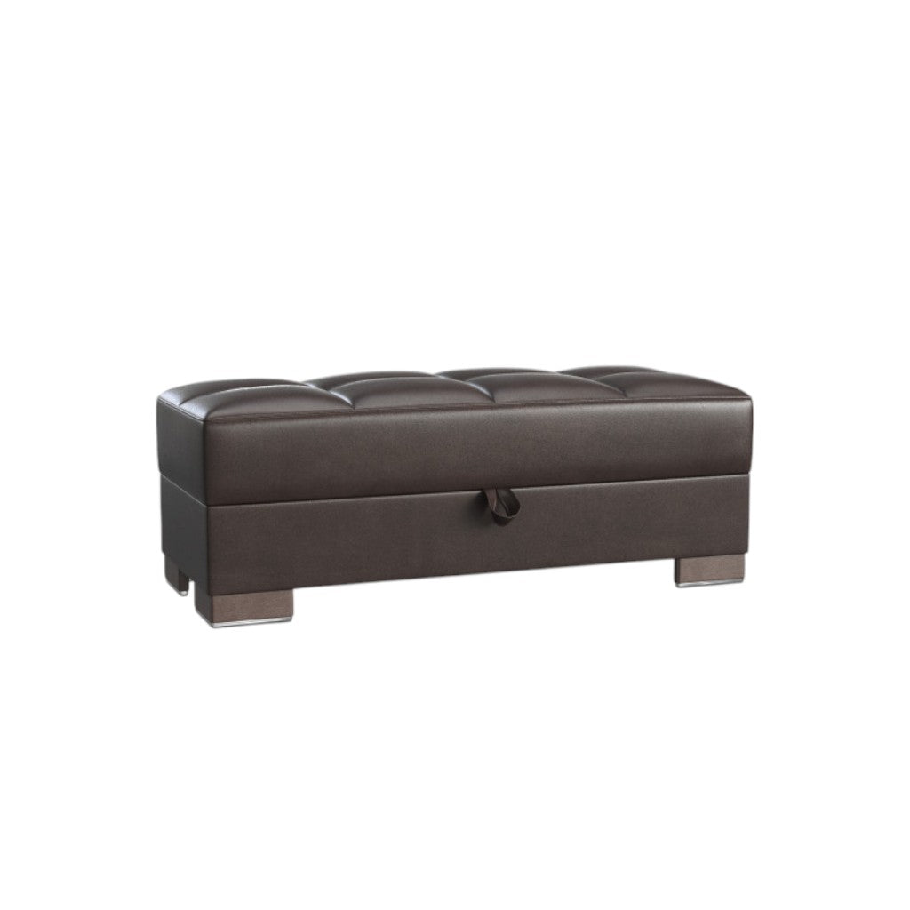 52" Brown Faux Leather Tufted Storage Ottoman-Ottomans-DECOROLALA
