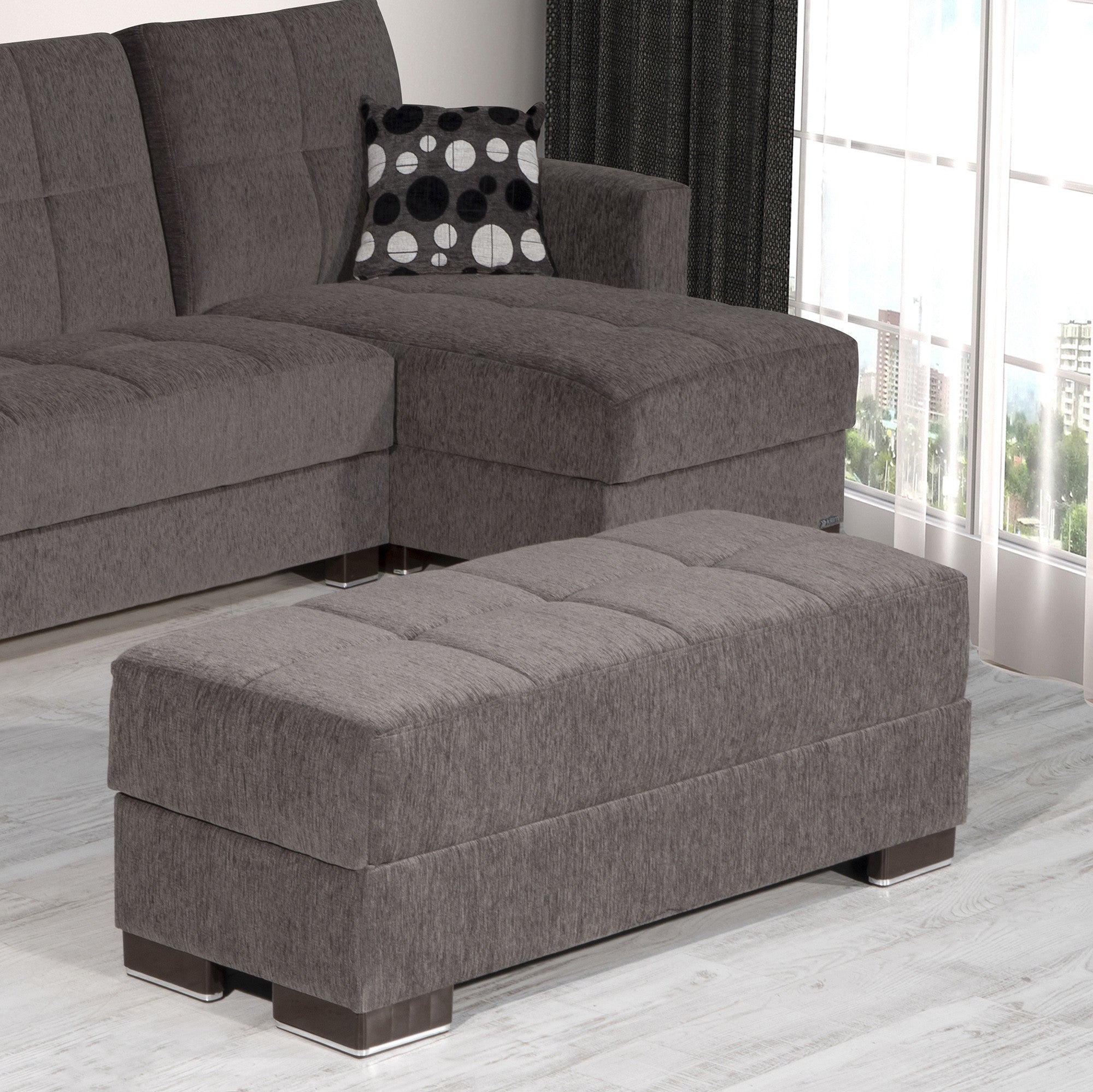 52" Gray and Brown Chenille Tufted Storage Ottoman-4