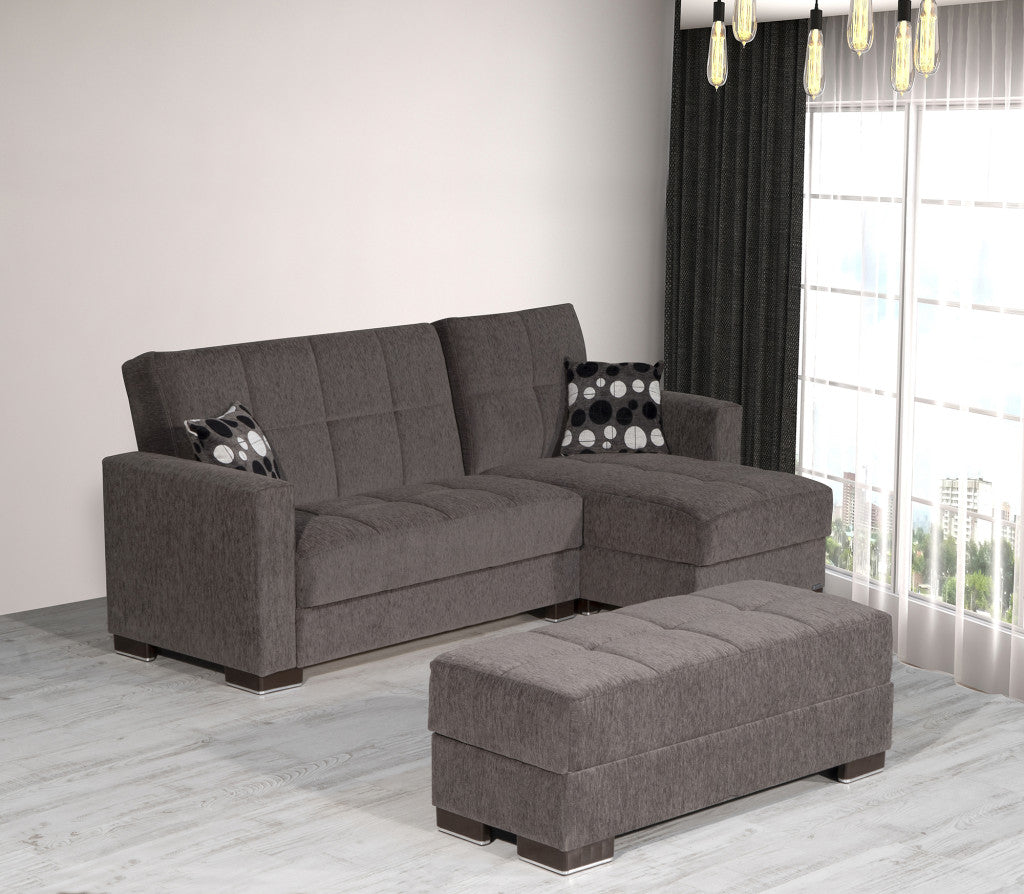 52" Gray and Brown Chenille Tufted Storage Ottoman-5