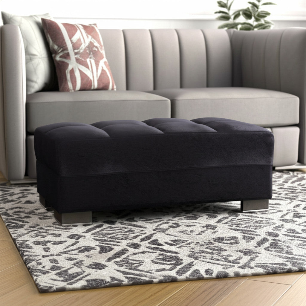 52" Black and Brown Microfiber Tufted Storage Ottoman-0
