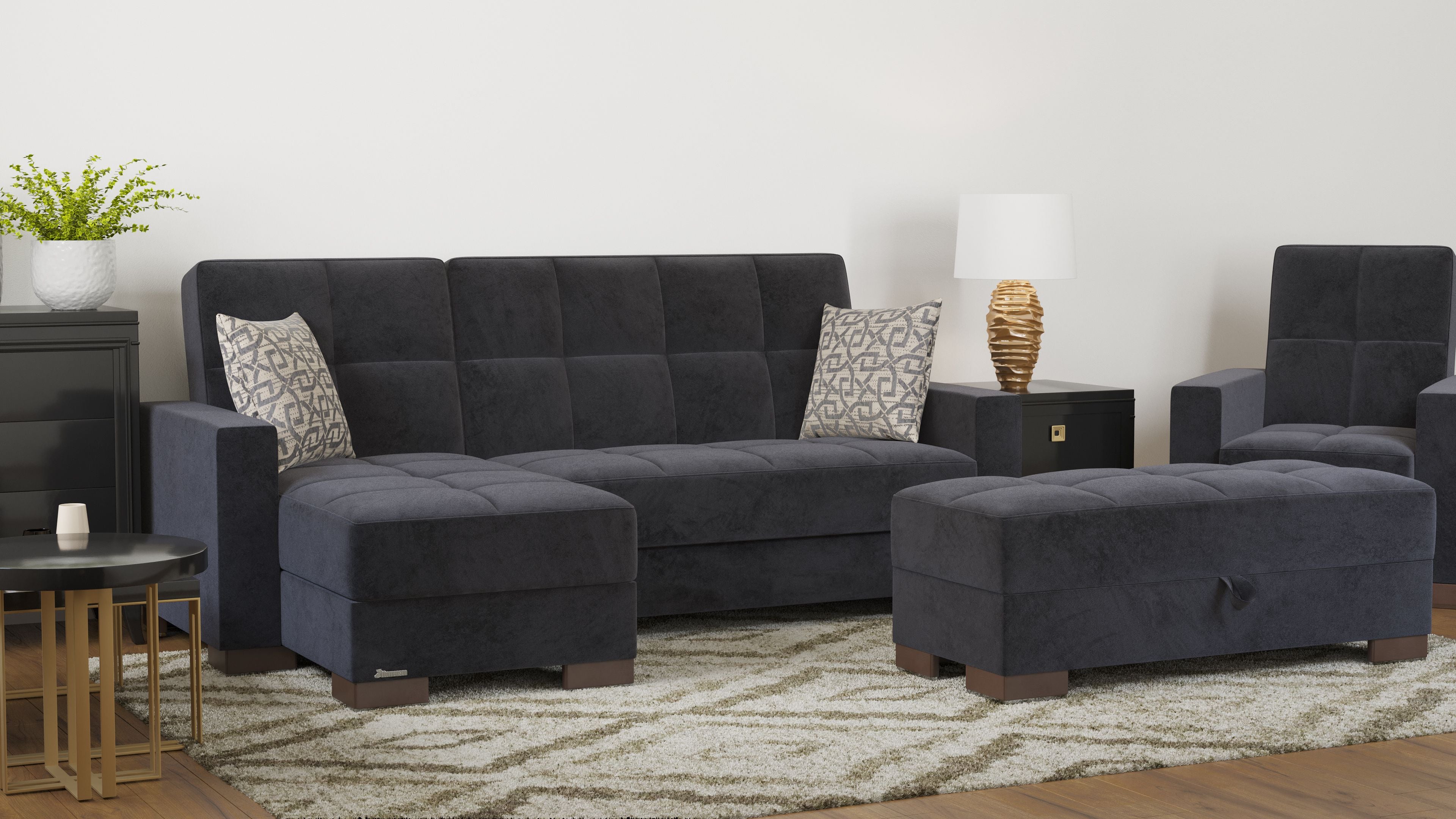 52" Black and Brown Microfiber Tufted Storage Ottoman-4