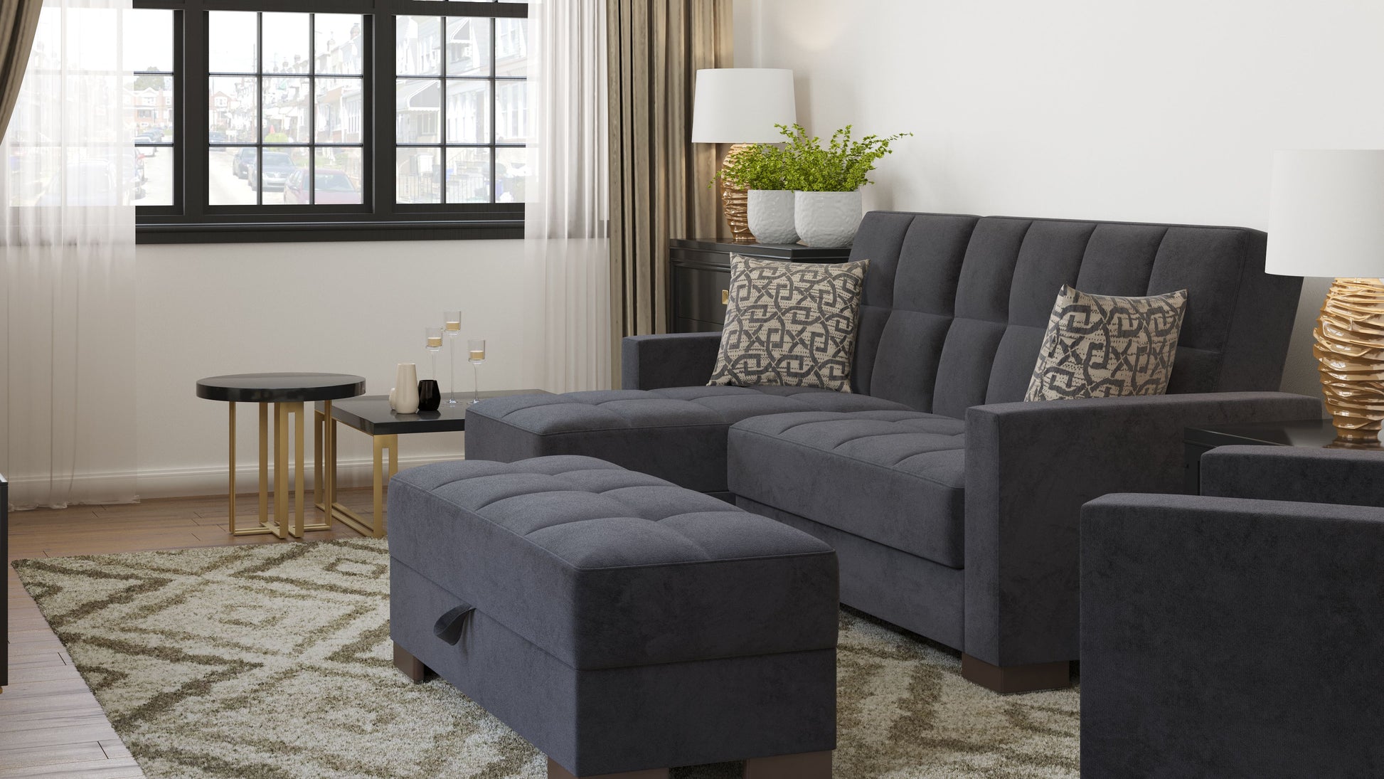 52" Black and Brown Microfiber Tufted Storage Ottoman-5