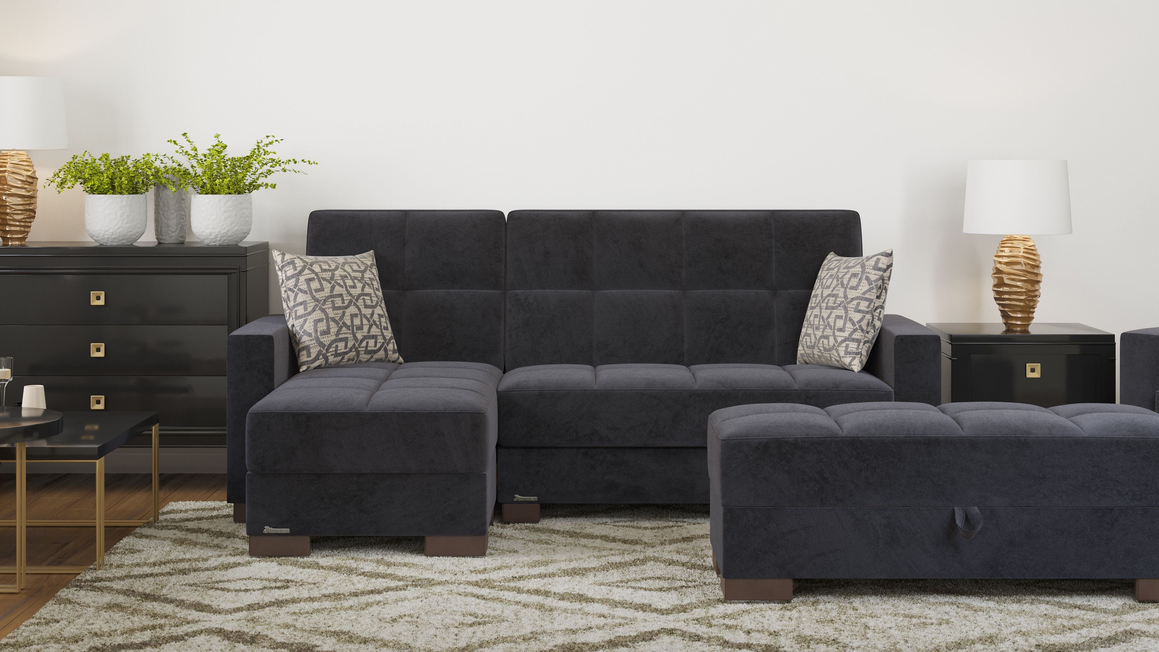 52" Black and Brown Microfiber Tufted Storage Ottoman-6