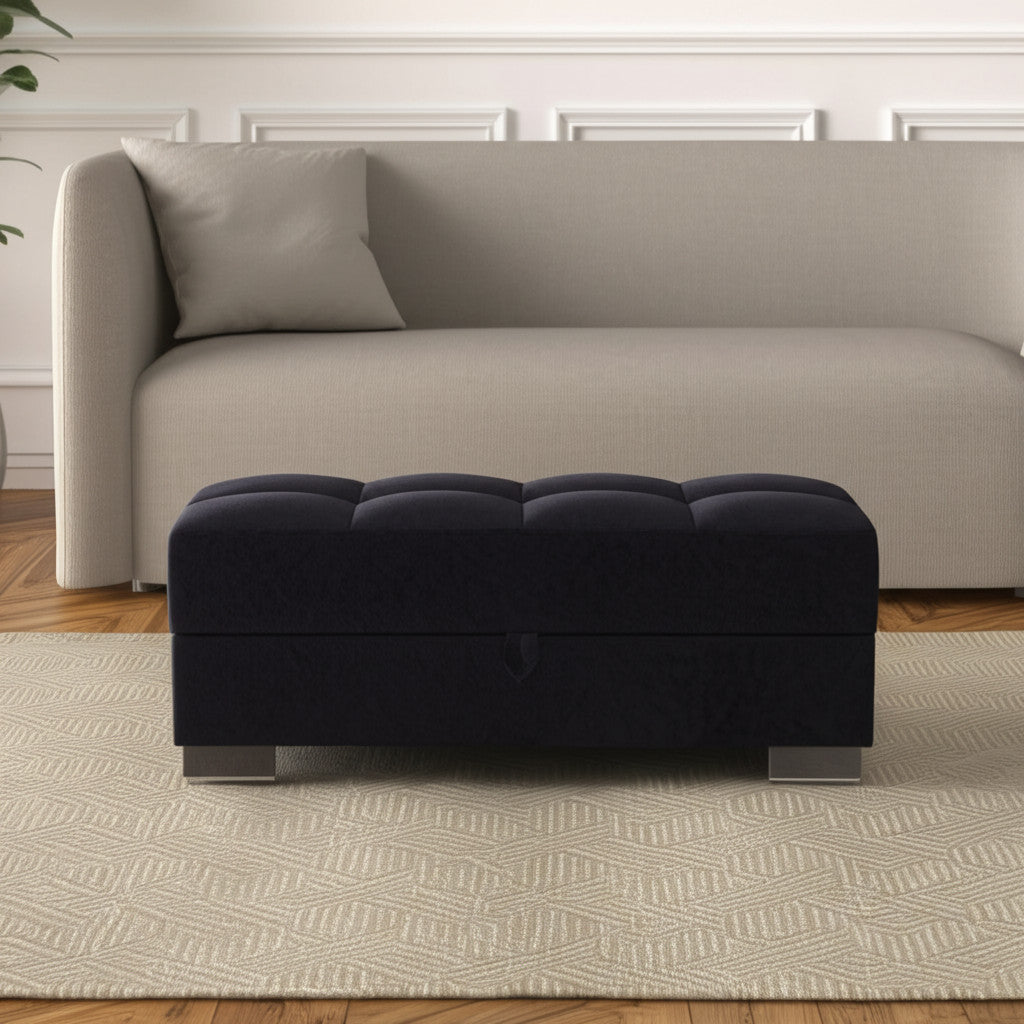 52" Black and Brown Microfiber Tufted Storage Ottoman-0
