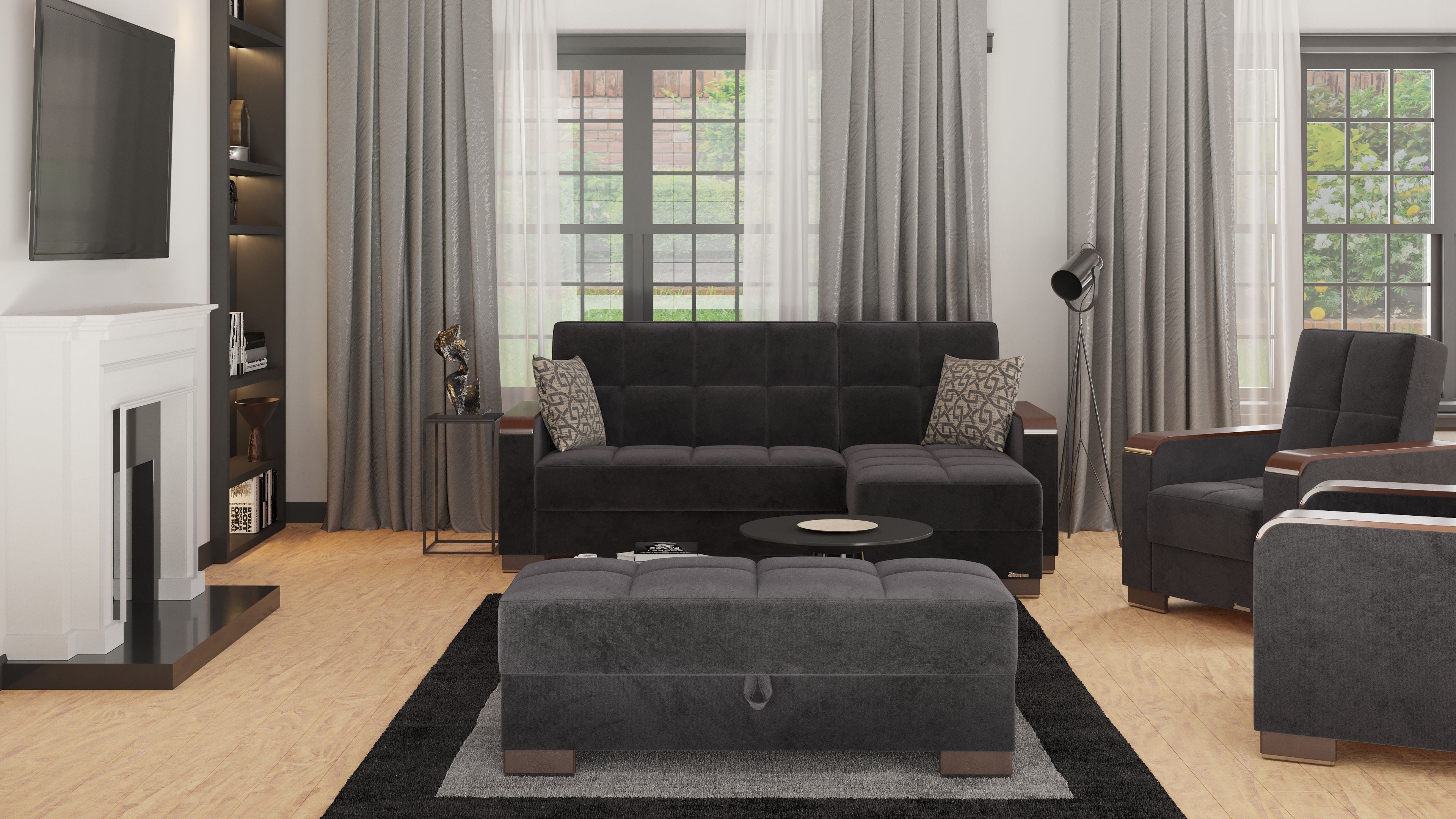 52" Black and Brown Microfiber Tufted Storage Ottoman-4