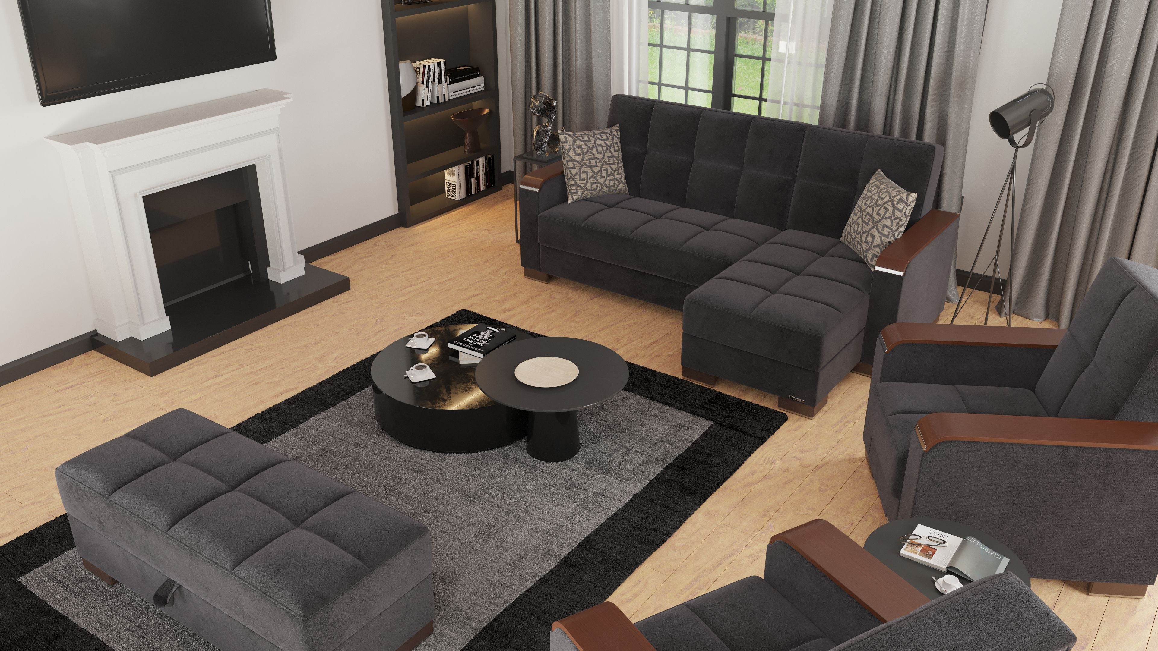 52" Black and Brown Microfiber Tufted Storage Ottoman-5