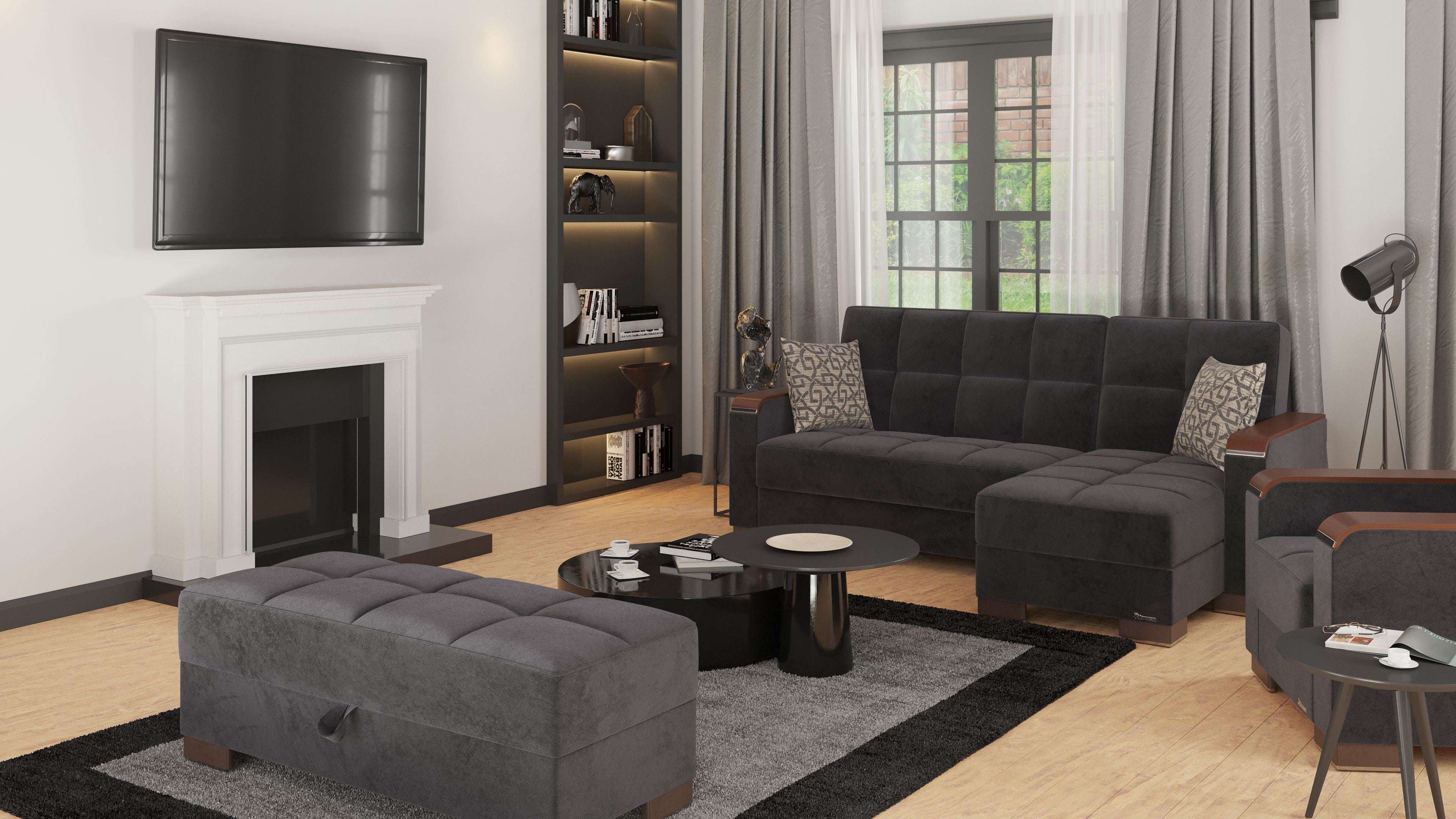 52" Black and Brown Microfiber Tufted Storage Ottoman-6
