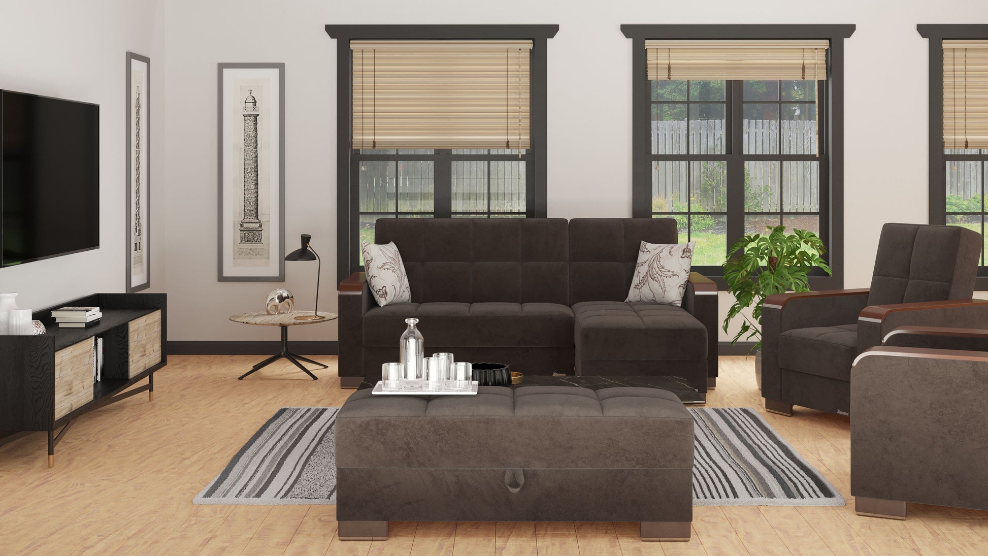 52" Brown Tufted Microfiber Storage Ottoman-4