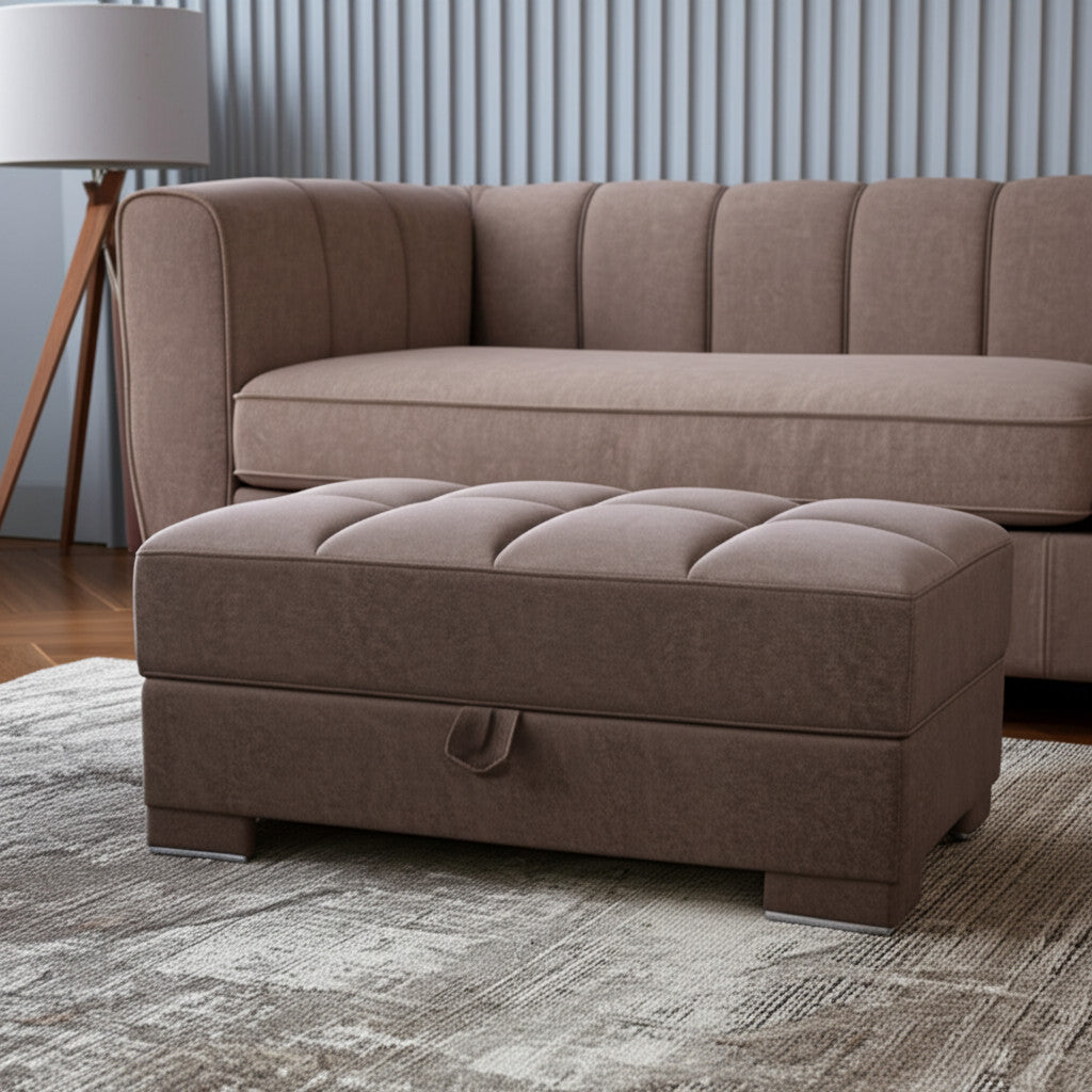 52" Brown Tufted Microfiber Storage Ottoman-0