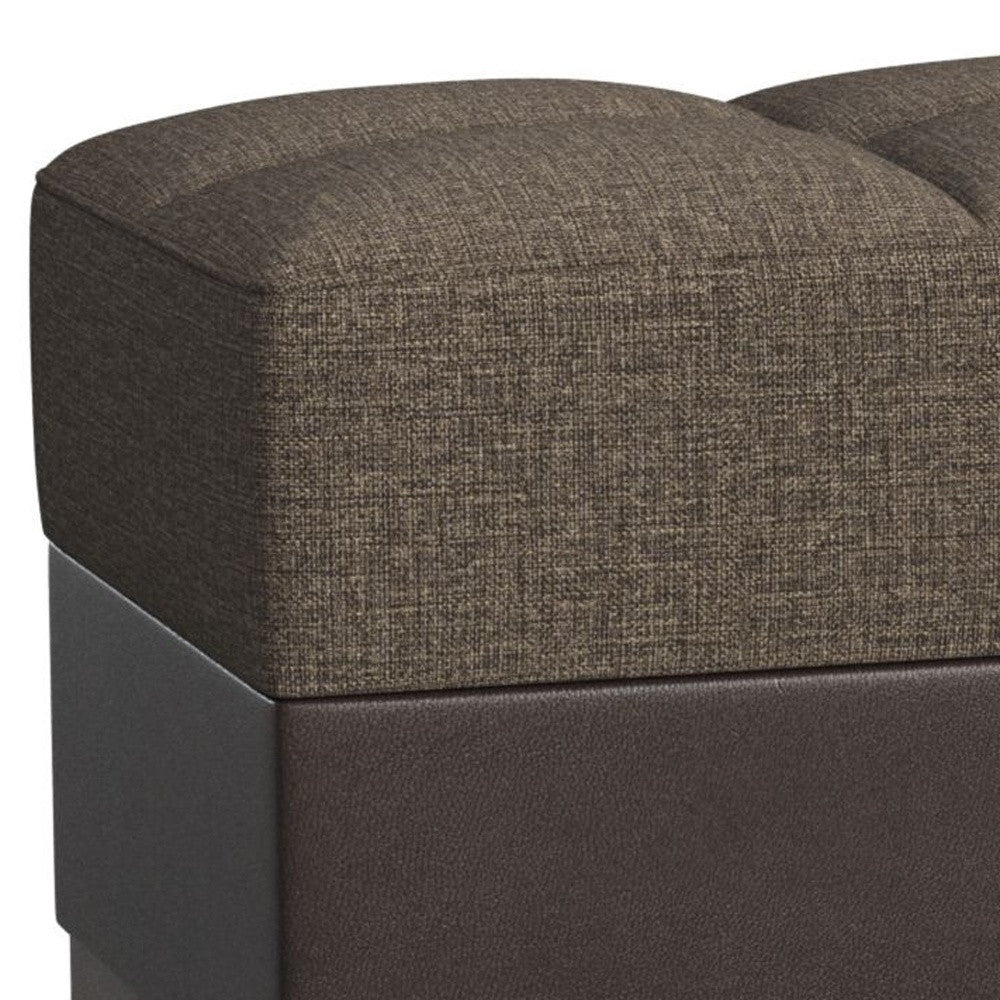 52" Brown Chenille And Faux Leather Tufted Storage Ottoman-Ottomans-DECOROLALA