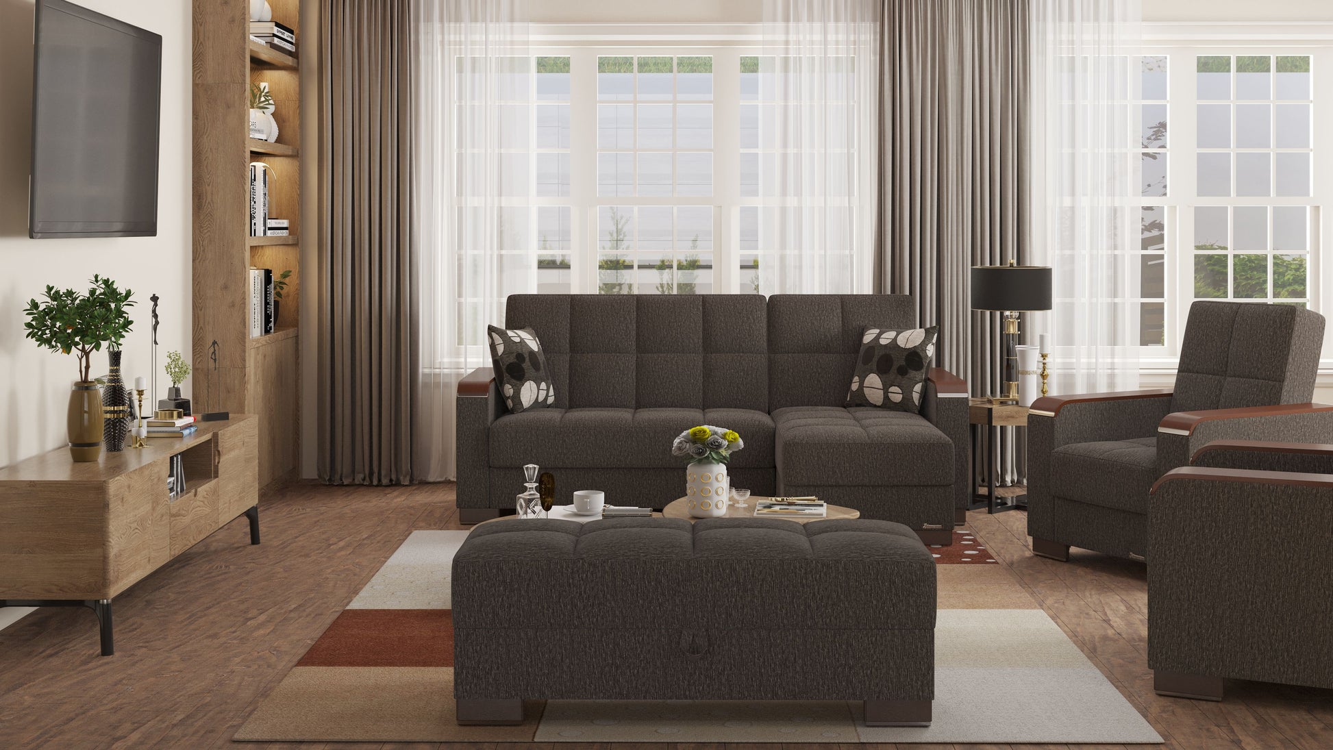 52" Dark Gray and Brown Chenille Tufted Storage Ottoman-4