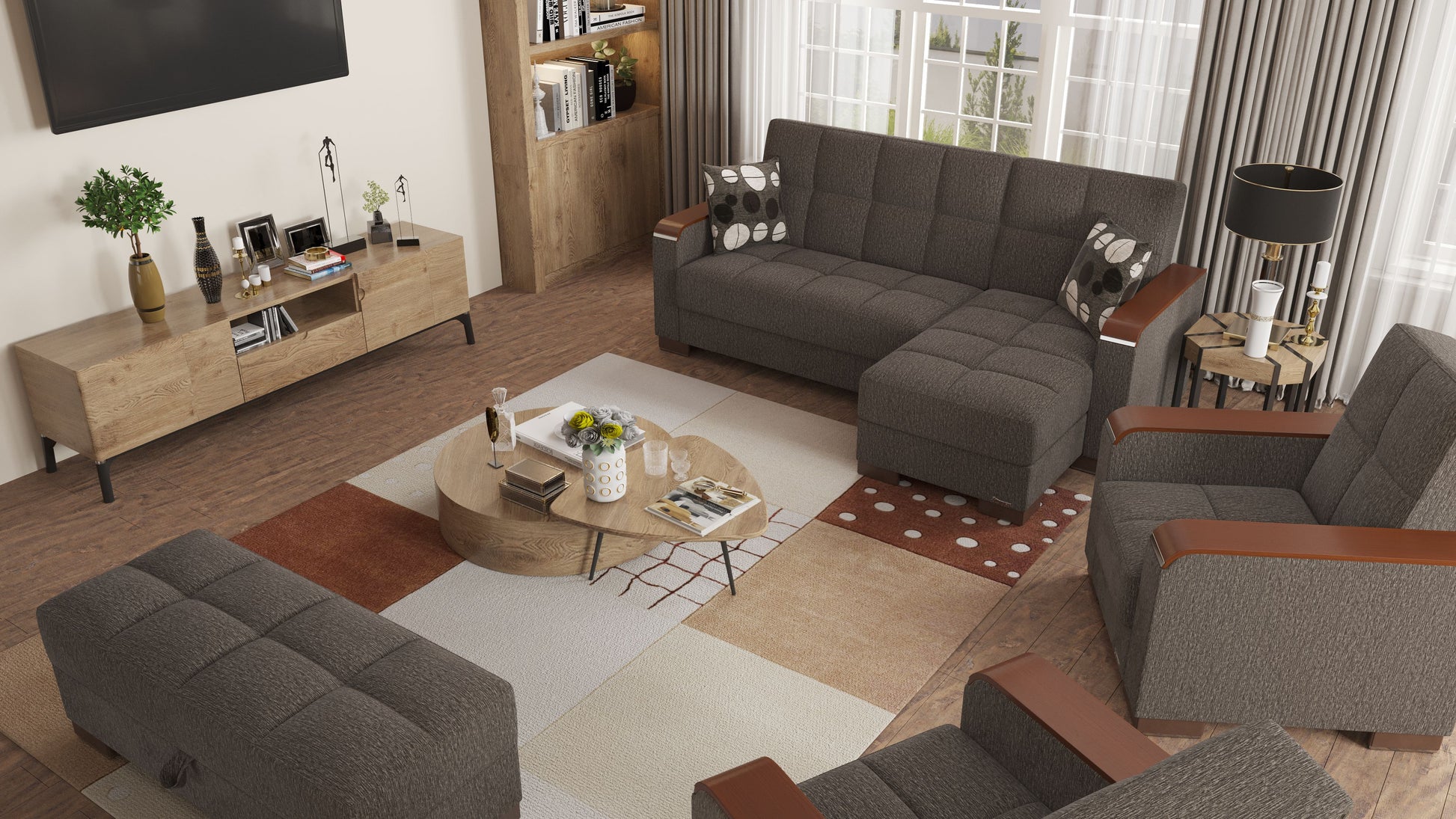 52" Dark Gray and Brown Chenille Tufted Storage Ottoman-5